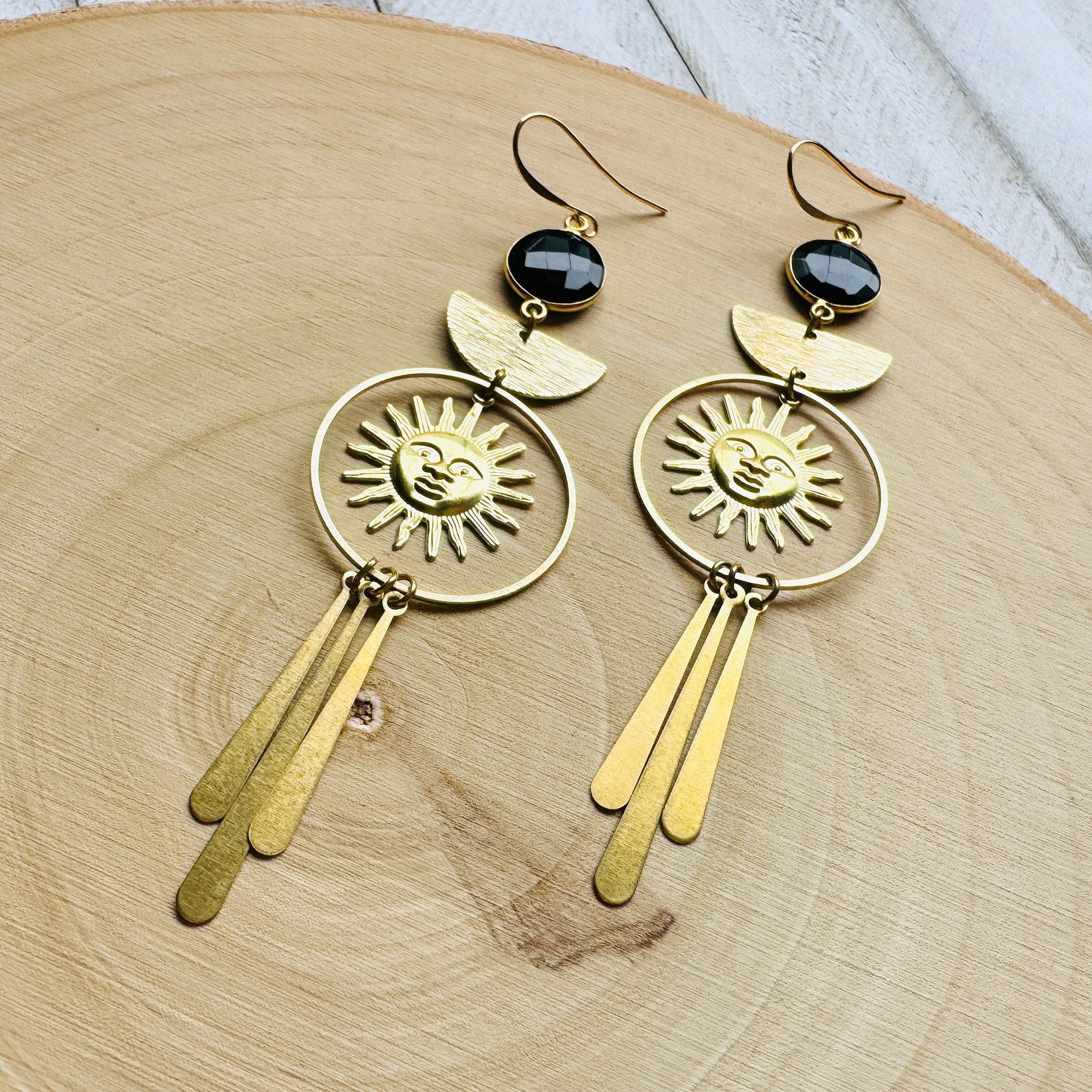 Sun Earrings, Chalcedony Earrings, Boho Earrings Gold, Festival Jewelry, Wedding Jewelry for Brides, Best Gift for Mom, Nature Lover Gift