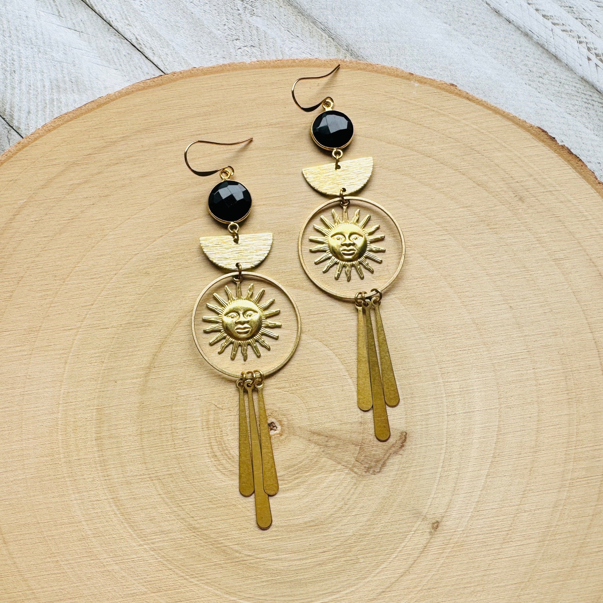 Sun Earrings, Chalcedony Earrings, Boho Earrings Gold, Festival Jewelry, Wedding Jewelry for Brides, Best Gift for Mom, Nature Lover Gift