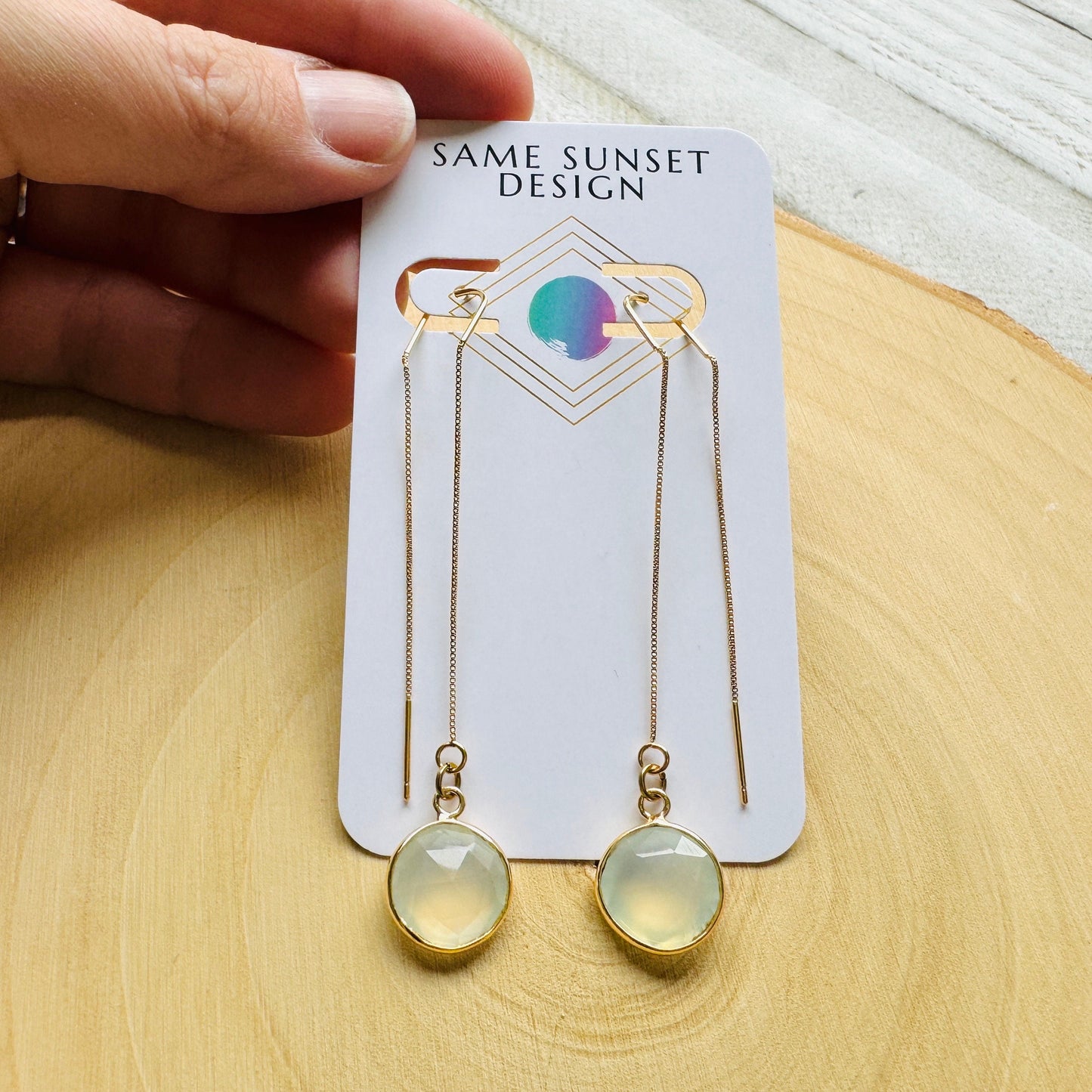 Chalcedony Earrings, Threader Earrings, Western Earrings Dangle, Statement Earrings Boho, Wedding Jewelry for Brides, Best Gift for Mom