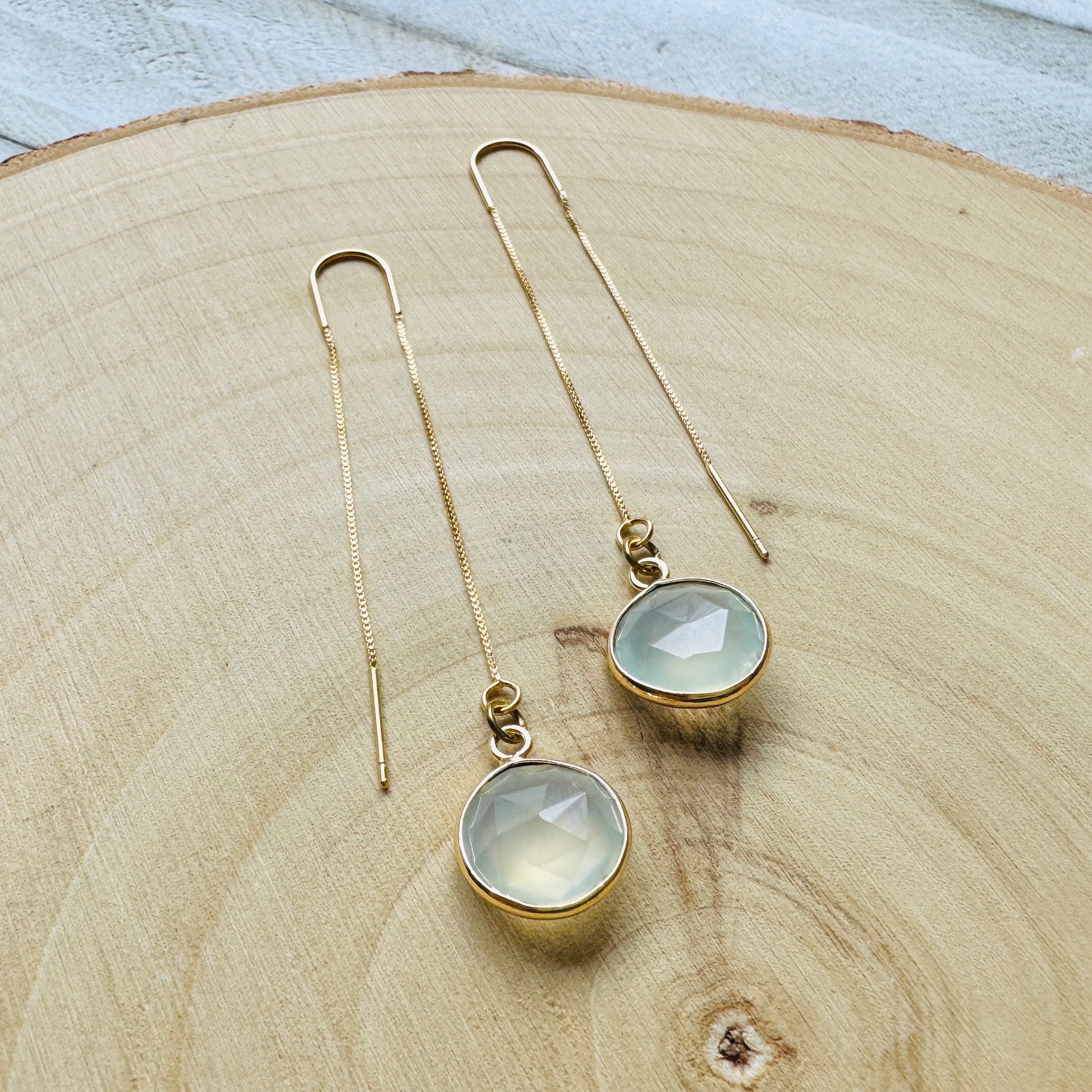 Chalcedony Earrings, Threader Earrings, Western Earrings Dangle, Statement Earrings Boho, Wedding Jewelry for Brides, Best Gift for Mom