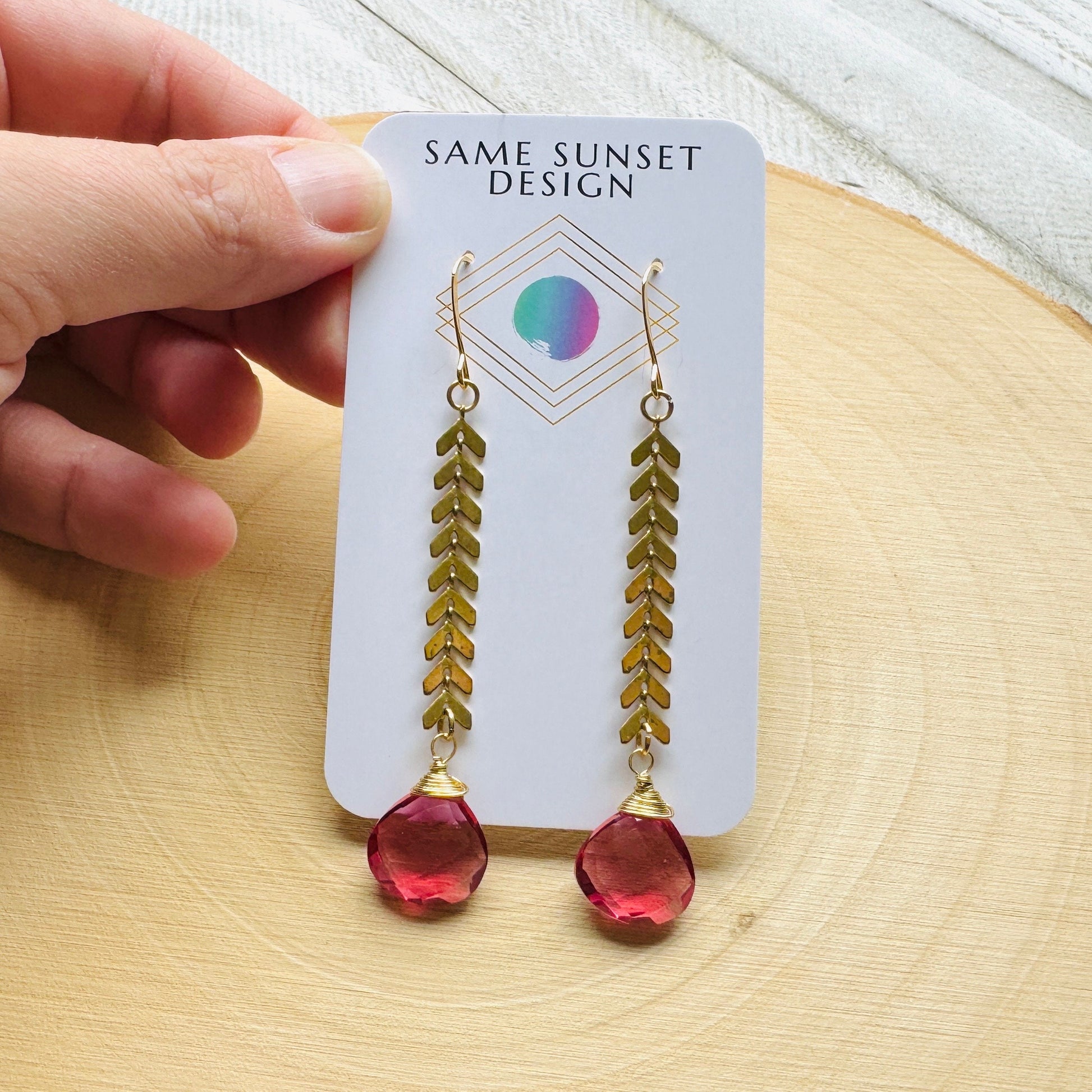 Pink Tourmaline Earrings, Western Earrings Gold, Statement Earrings Boho, Unique Gifts for Women Birthday, Wedding Earrings for Bride