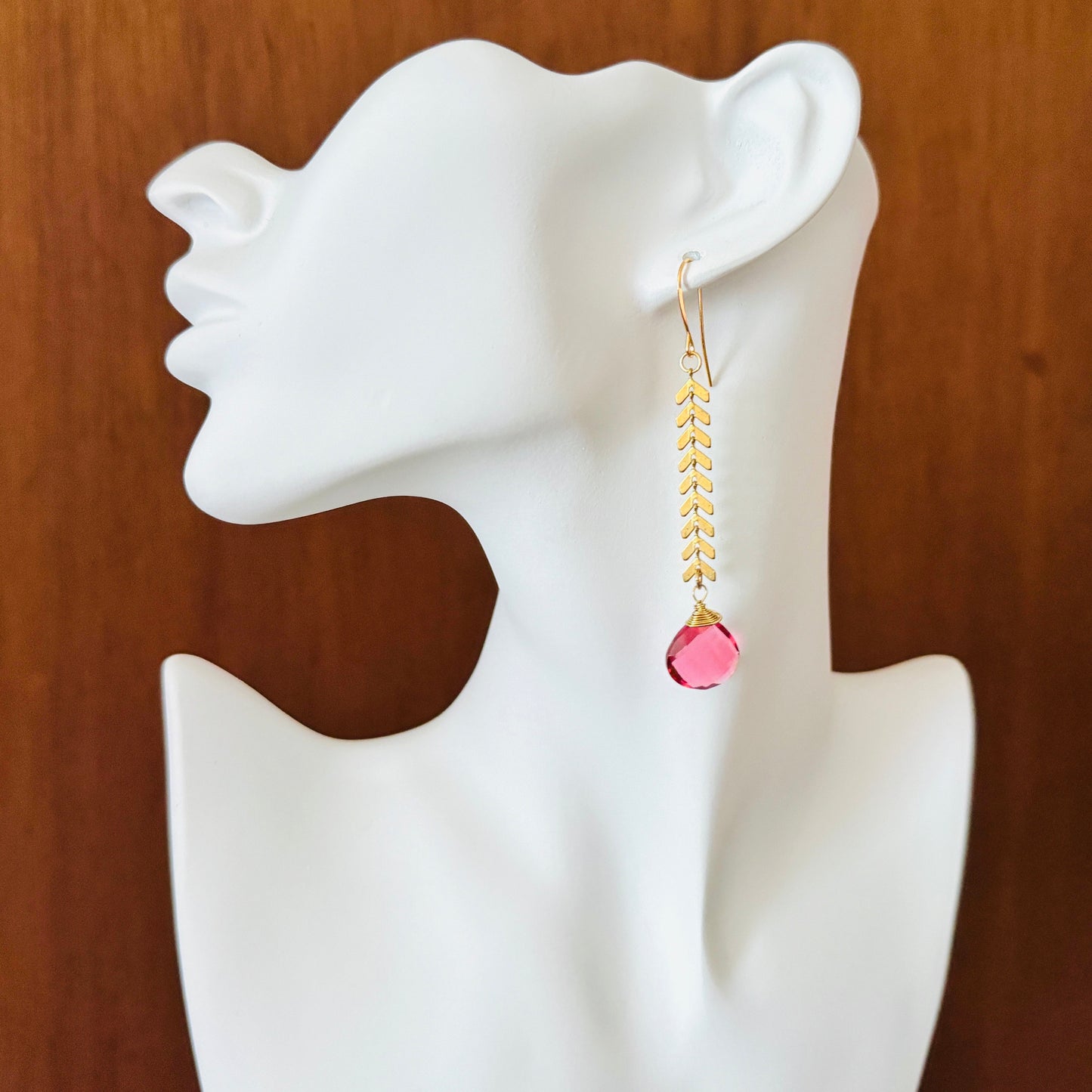 Pink Tourmaline Earrings, Western Earrings Gold, Statement Earrings Boho, Unique Gifts for Women Birthday, Wedding Earrings for Bride