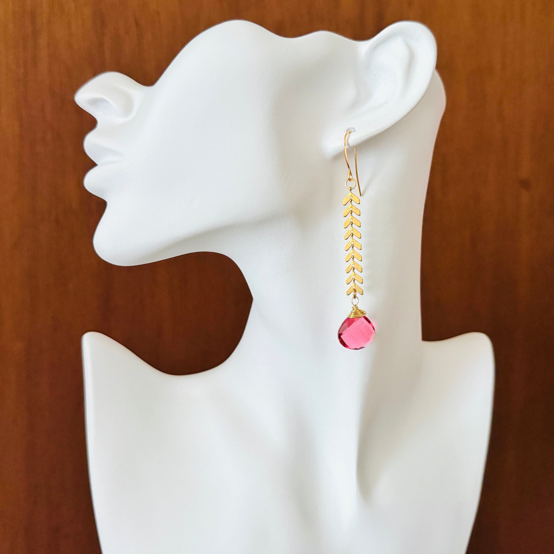 Pink Tourmaline Earrings, Western Earrings Gold, Statement Earrings Boho, Unique Gifts for Women Birthday, Wedding Earrings for Bride