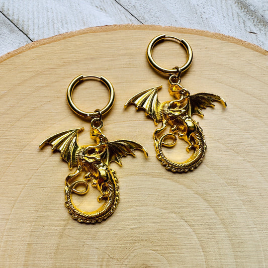 Dragon Earrings, Witchy Earrings Dangle, Huggie Hoops, Dragon Lover Gift, Teen Girl Gifts, Goth Punk Alternative Witchy Jewelry, Punk Gift