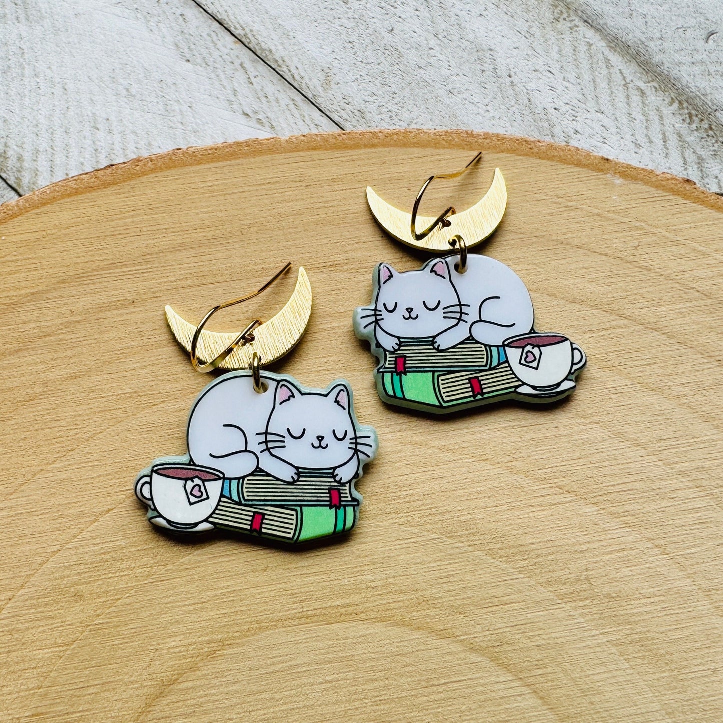 Cat Earrings, Cat Lover Jewelry, Book Earrings Dangle, Cat Gifts for Cat Lovers, Witchy Earrings, Kawaii Jewelry, Unique Gifts for Teachers