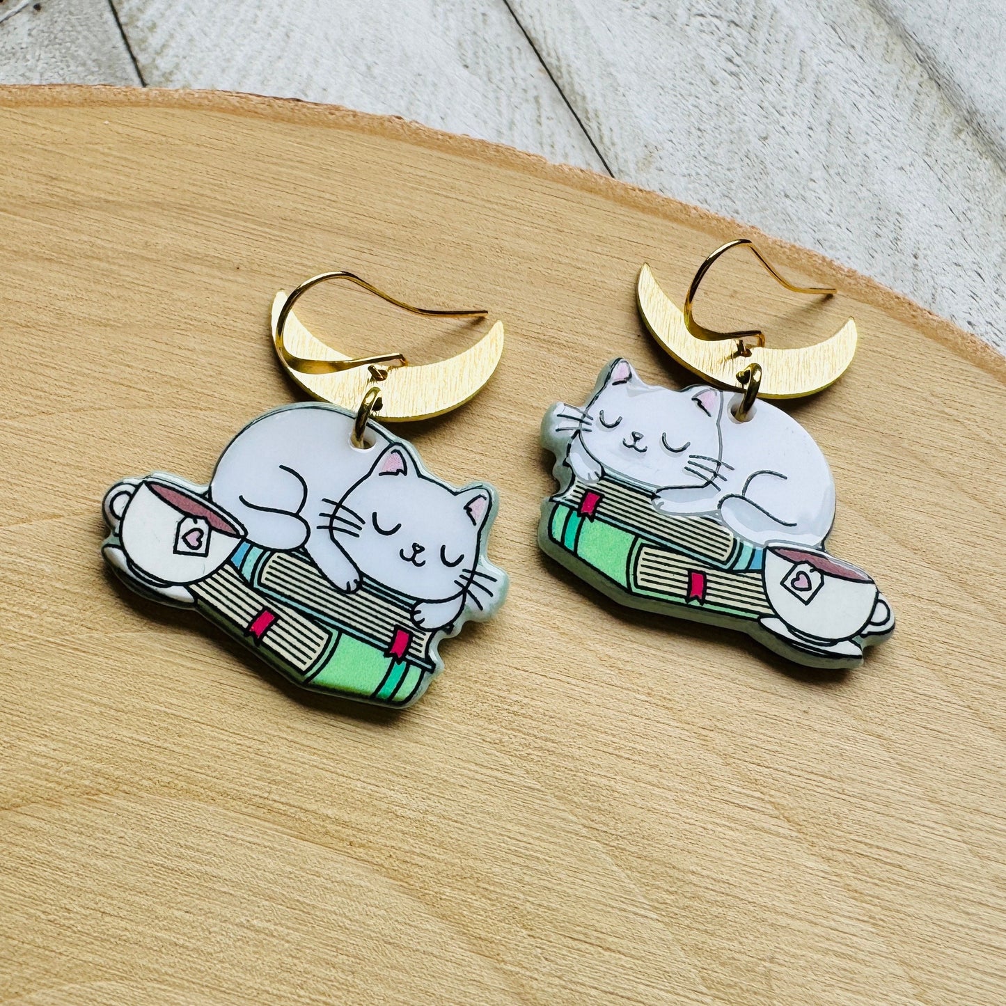 Cat Earrings, Cat Lover Jewelry, Book Earrings Dangle, Cat Gifts for Cat Lovers, Witchy Earrings, Kawaii Jewelry, Unique Gifts for Teachers