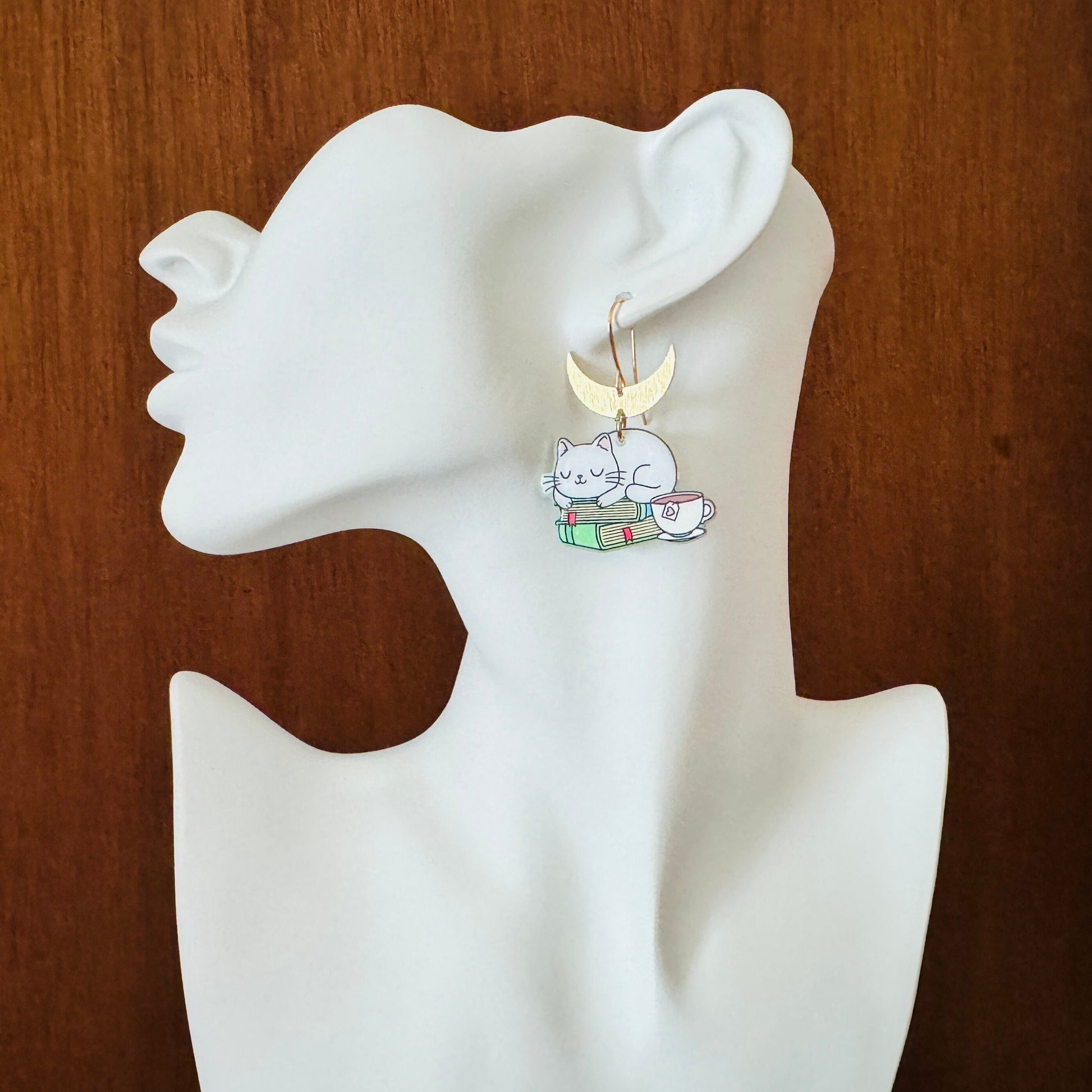 Cat Earrings, Cat Lover Jewelry, Book Earrings Dangle, Cat Gifts for Cat Lovers, Witchy Earrings, Kawaii Jewelry, Unique Gifts for Teachers