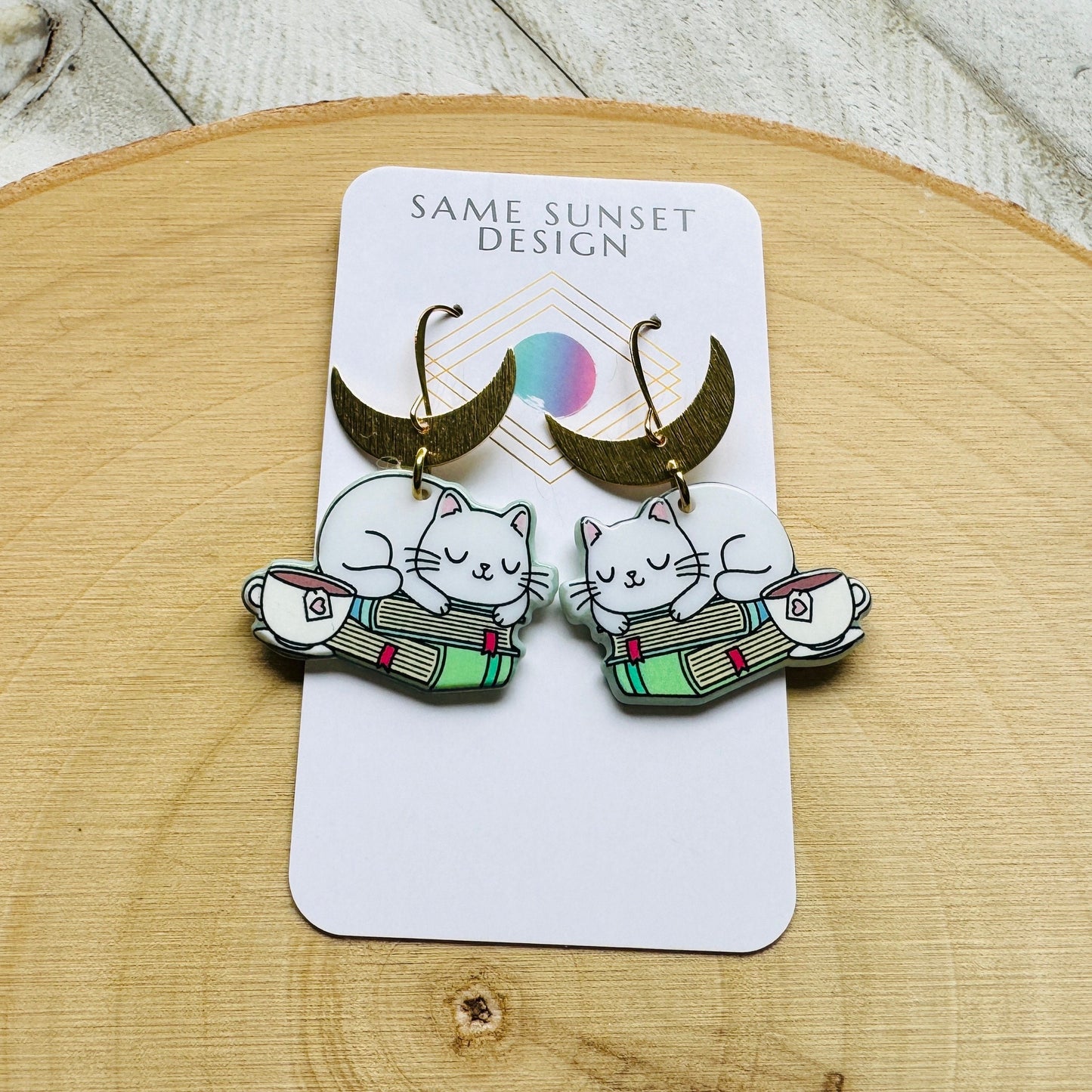 Cat Earrings, Cat Lover Jewelry, Book Earrings Dangle, Cat Gifts for Cat Lovers, Witchy Earrings, Kawaii Jewelry, Unique Gifts for Teachers