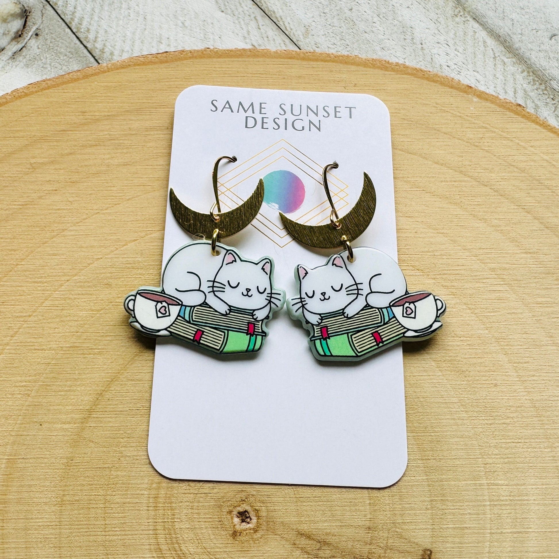 Cat Earrings, Cat Lover Jewelry, Book Earrings Dangle, Cat Gifts for Cat Lovers, Witchy Earrings, Kawaii Jewelry, Unique Gifts for Teachers