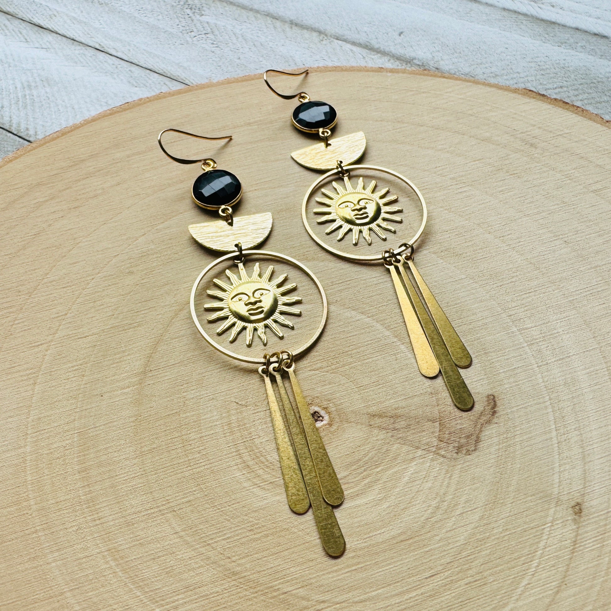 Sun Earrings, Chalcedony Earrings, Boho Earrings Gold, Festival Jewelry, Wedding Jewelry for Brides, Best Gift for Mom, Nature Lover Gift