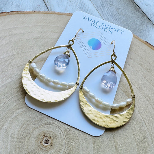Amethyst Earrings, Pearl Earrings, Dainty Earrings, Boho Jewelry for Bride, Birthday Gift for Girlfriend, Sweet 16 Gift for Daughter, Chic