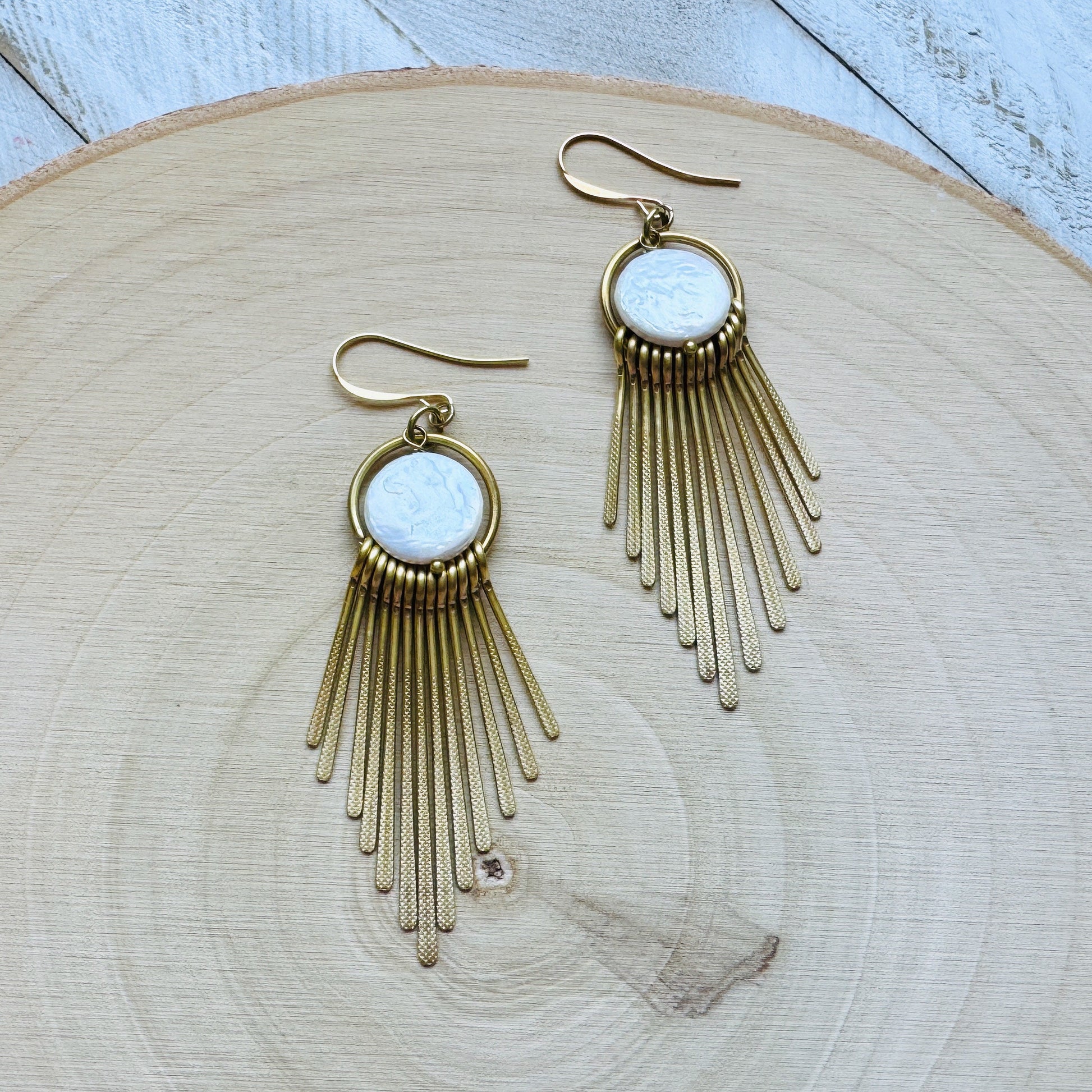 Pearl Earrings, Geometric Jewelry, Beach Lover Jewelry, Best Gift for Mom, Vacation Earrings, Boho Earrings for Wedding, Teen Girl Gifts