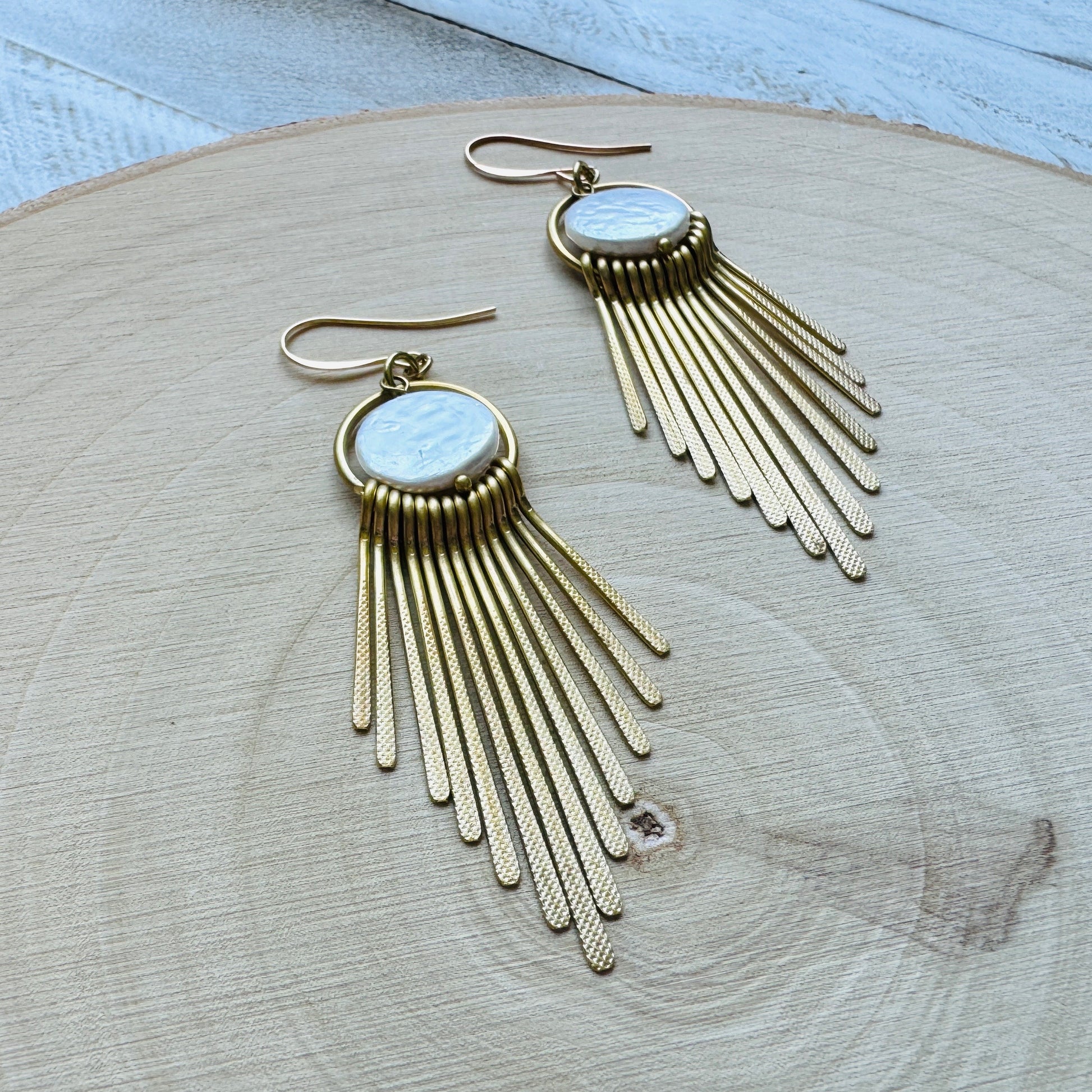 Pearl Earrings, Geometric Jewelry, Beach Lover Jewelry, Best Gift for Mom, Vacation Earrings, Boho Earrings for Wedding, Teen Girl Gifts