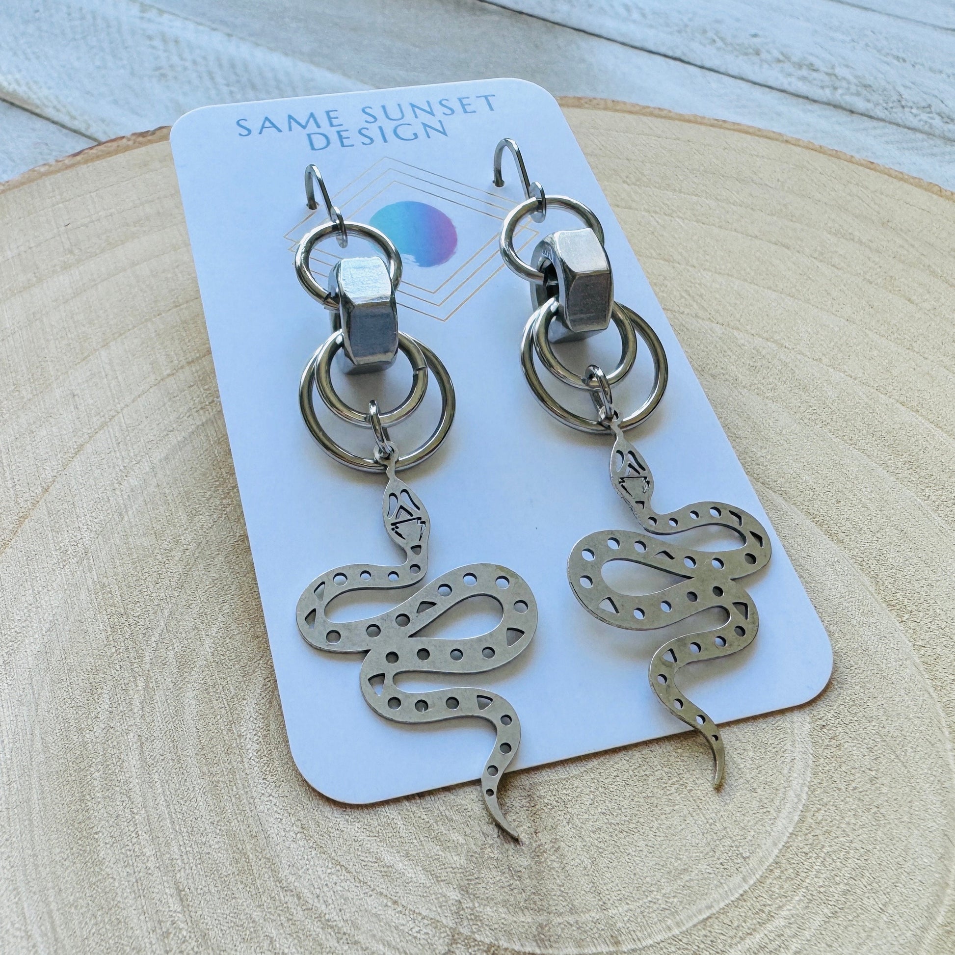 Snake Earrings, Goth Earrings, Silver Earrings, Punk Earrings, Witchy Earrings, Industrial Earrings, Best Friend Birthday Gift, Snake Gift