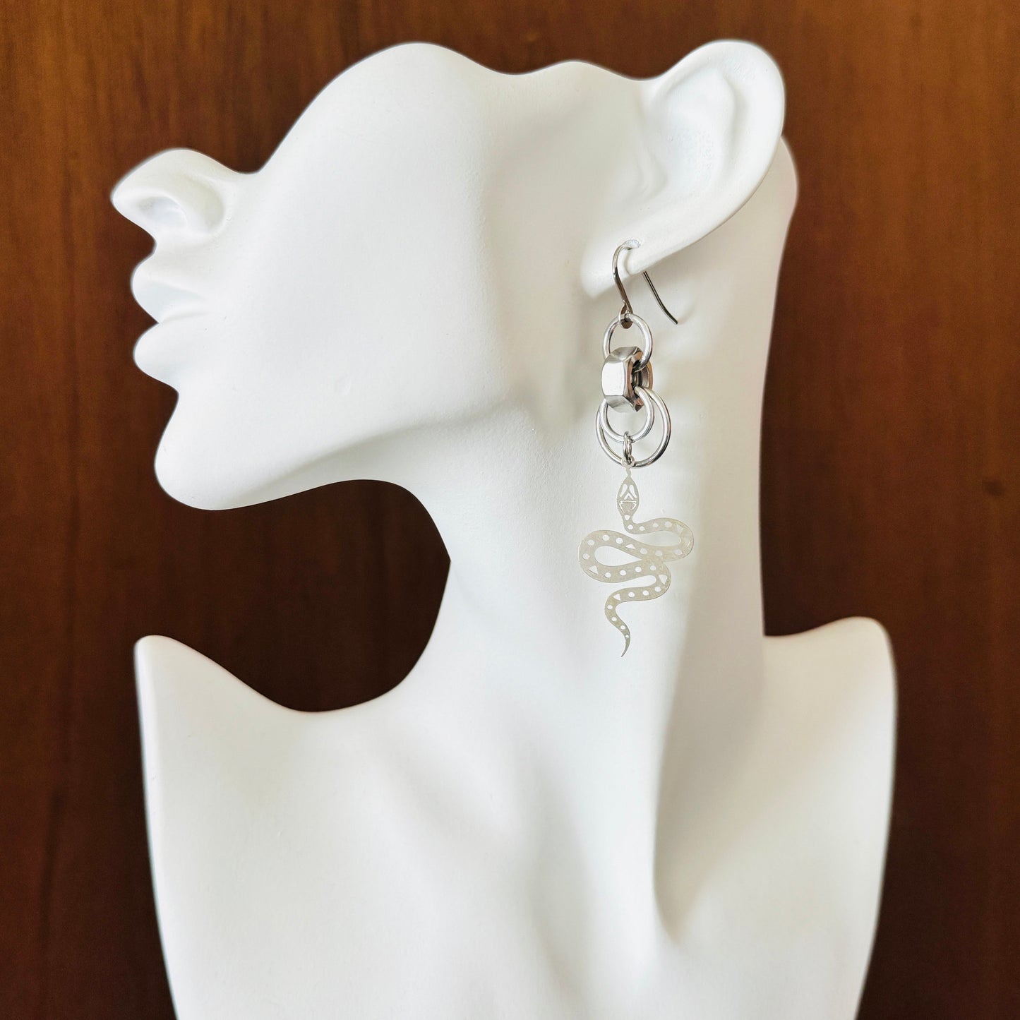 Snake Earrings, Goth Earrings, Silver Earrings, Punk Earrings, Witchy Earrings, Industrial Earrings, Best Friend Birthday Gift, Snake Gift