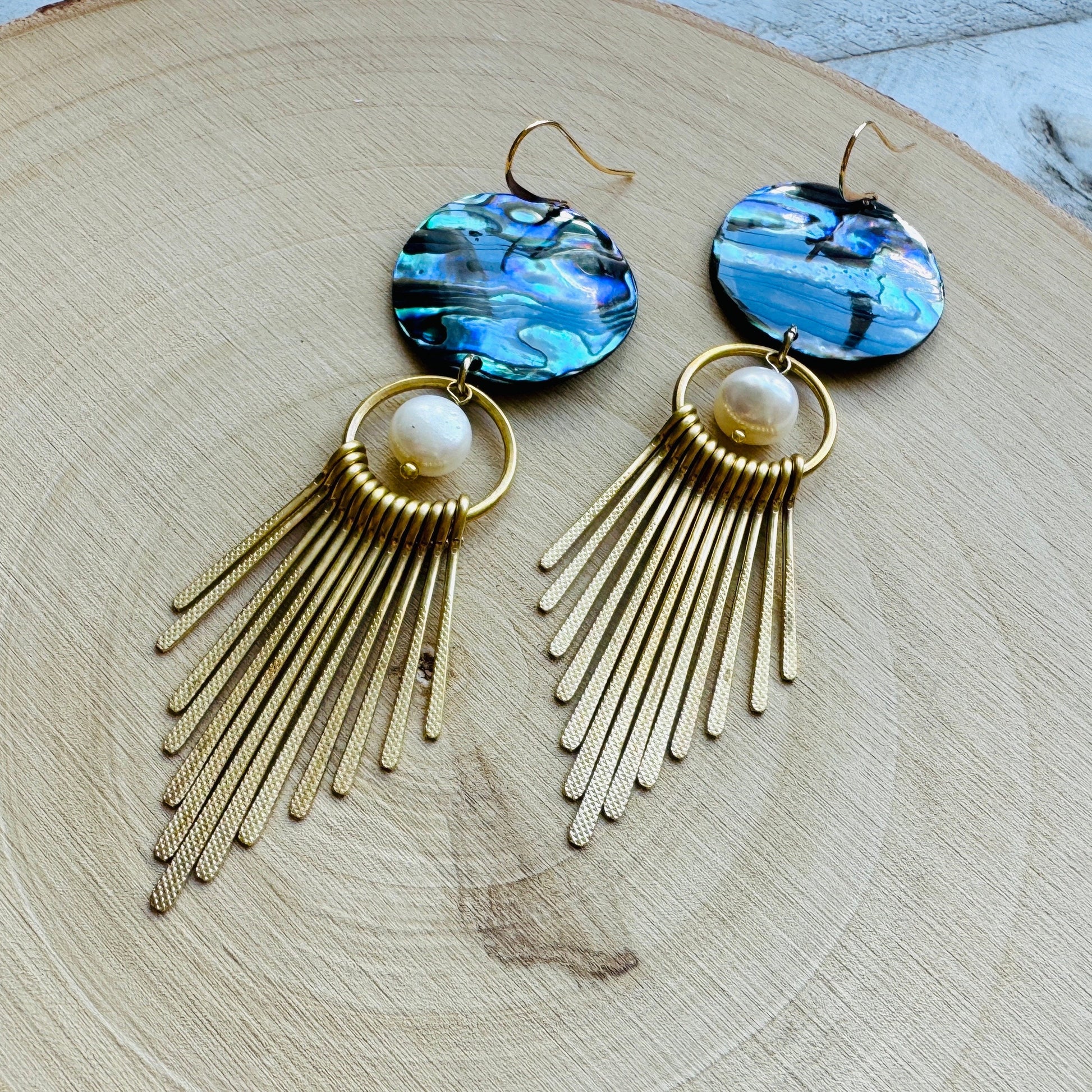 Abalone Earrings, Pearl Earrings, Boho Earrings, Witchy Earrings, Wanderlust Jewelry, Best Friend Birthday Gift, Sweet 16 Gift, Western