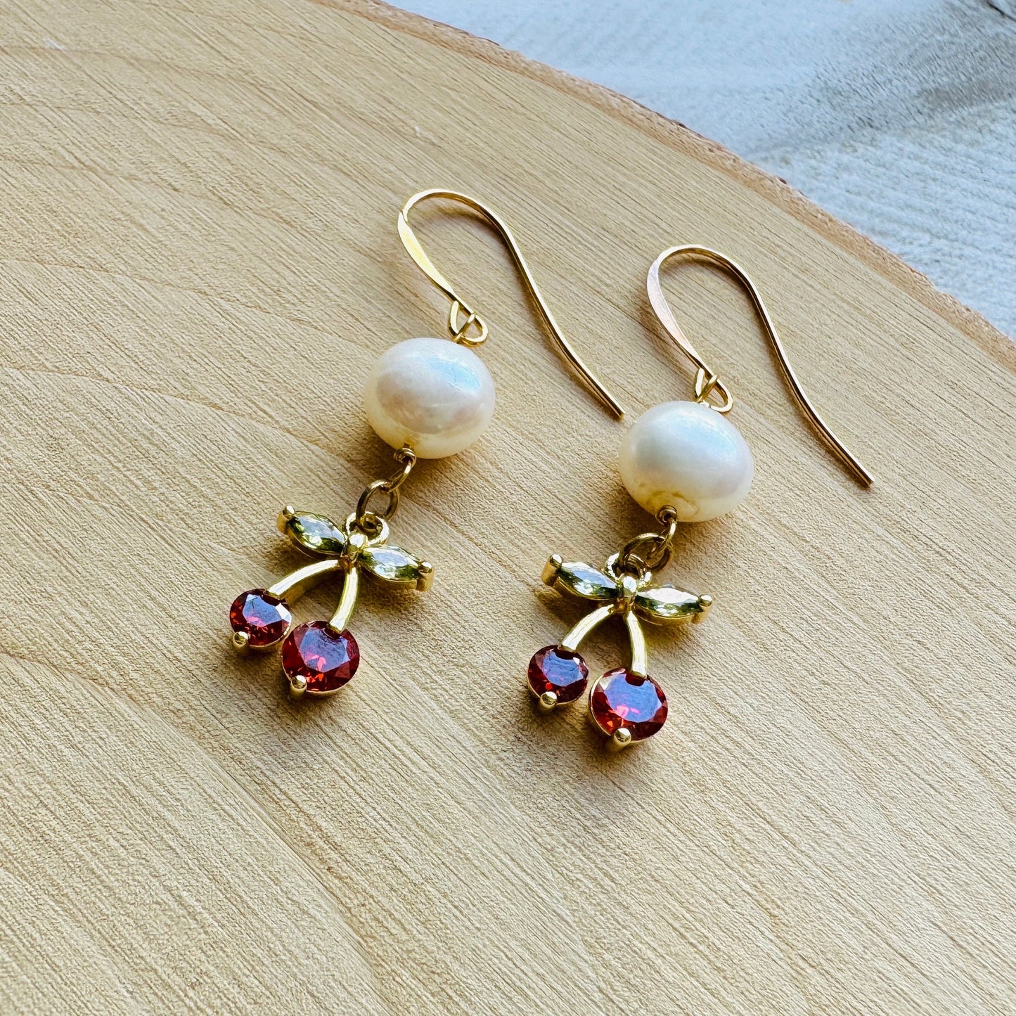 Cherry Earrings, Pearl Earrings, Boho Earrings, Witchy Earrings, Wanderlust Jewelry, Best Friend Birthday Gift, Sweet 16 Gift, Fun Earrings