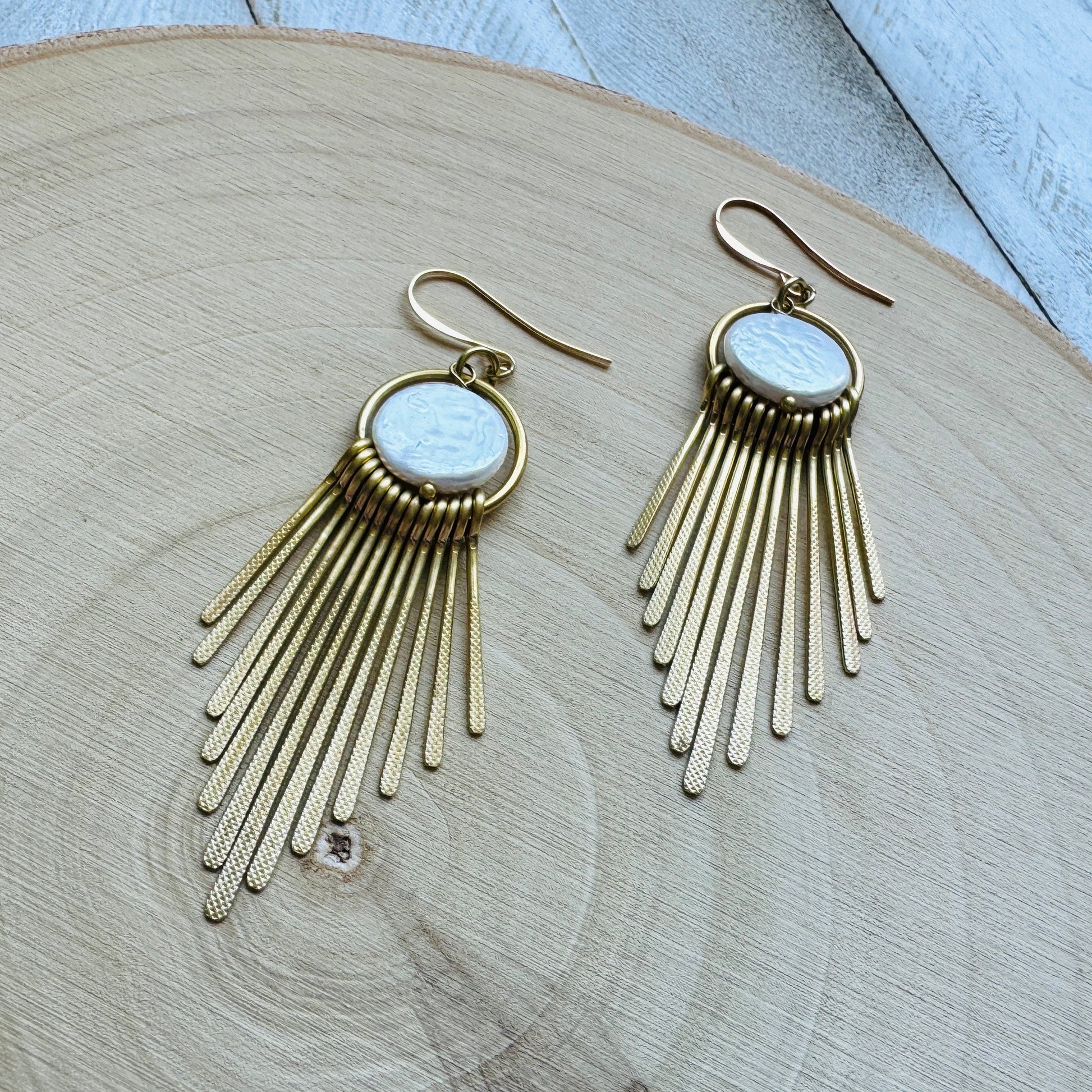 Pearl Earrings, Geometric Jewelry, Beach Lover Jewelry, Best Gift for Mom, Vacation Earrings, Boho Earrings for Wedding, Teen Girl Gifts