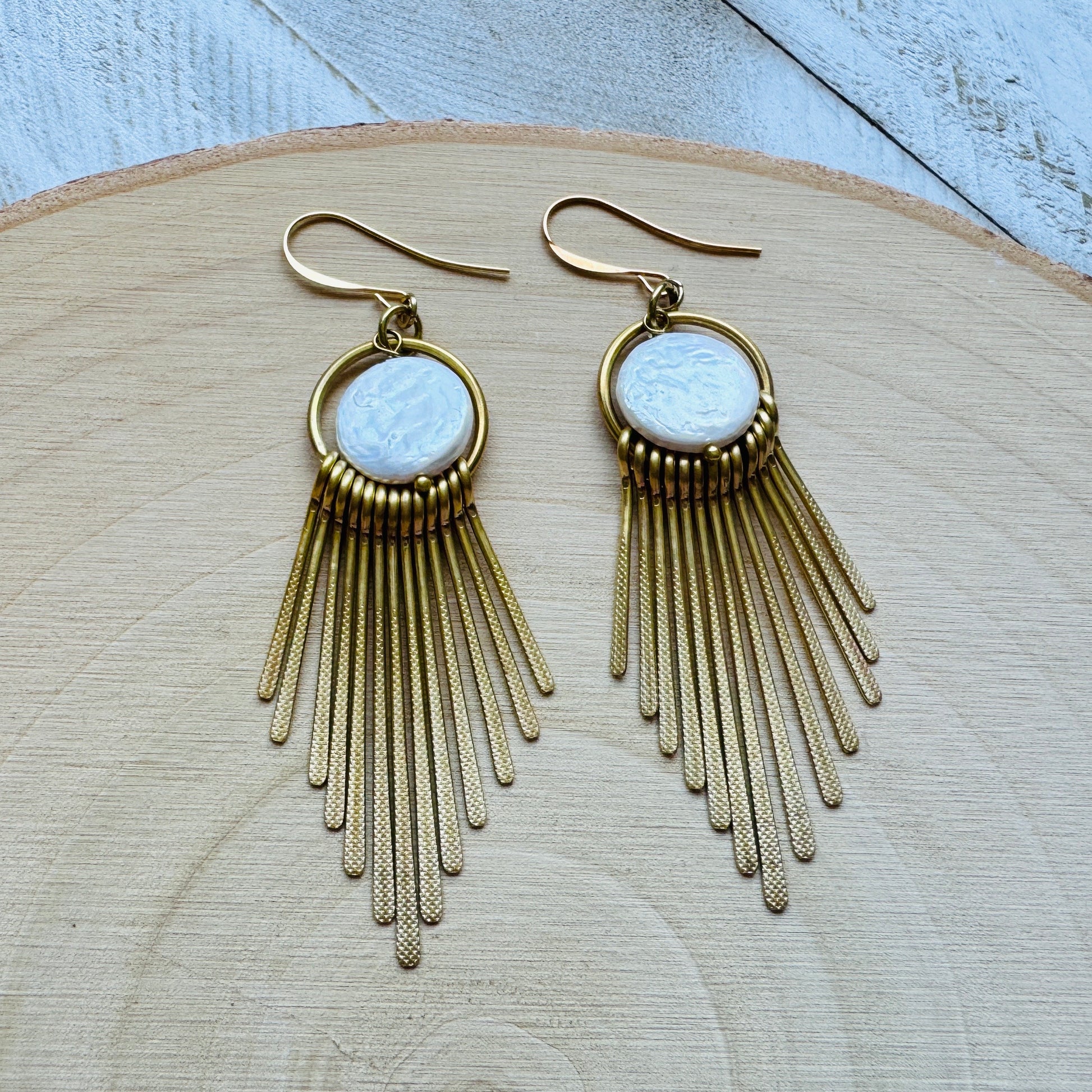 Pearl Earrings, Geometric Jewelry, Beach Lover Jewelry, Best Gift for Mom, Vacation Earrings, Boho Earrings for Wedding, Teen Girl Gifts