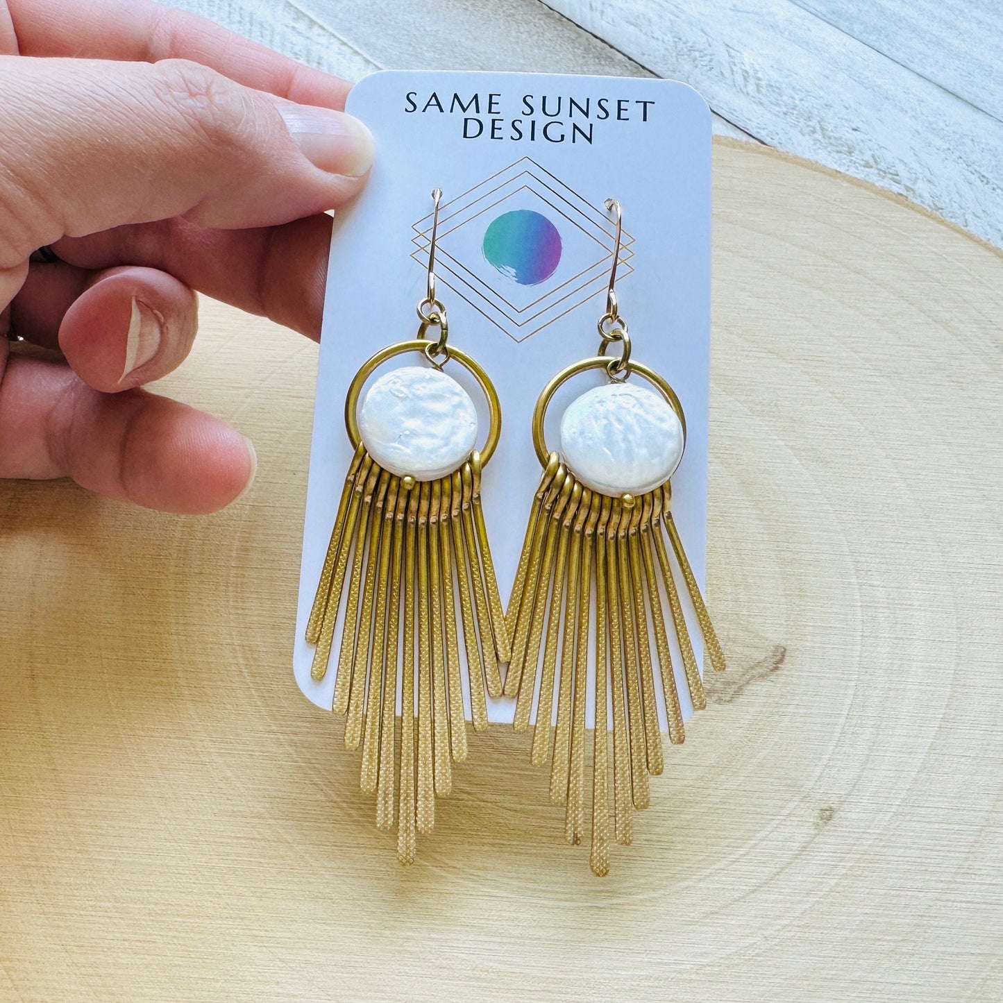 Pearl Earrings, Geometric Jewelry, Beach Lover Jewelry, Best Gift for Mom, Vacation Earrings, Boho Earrings for Wedding, Teen Girl Gifts