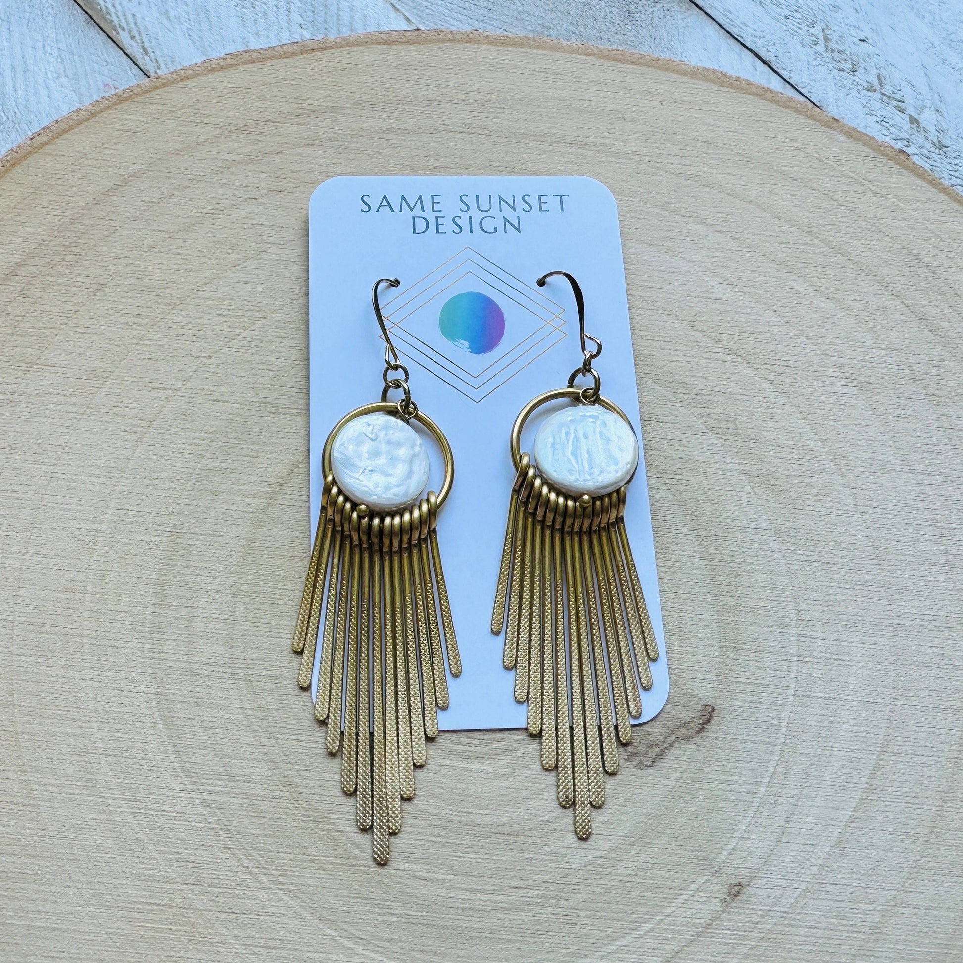 Pearl Earrings, Geometric Jewelry, Beach Lover Jewelry, Best Gift for Mom, Vacation Earrings, Boho Earrings for Wedding, Teen Girl Gifts