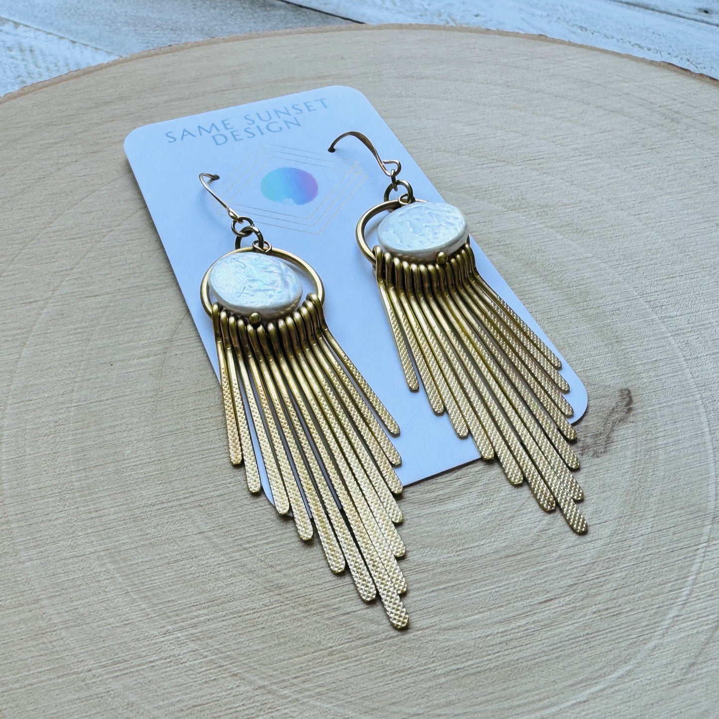 Pearl Earrings, Geometric Jewelry, Beach Lover Jewelry, Best Gift for Mom, Vacation Earrings, Boho Earrings for Wedding, Teen Girl Gifts