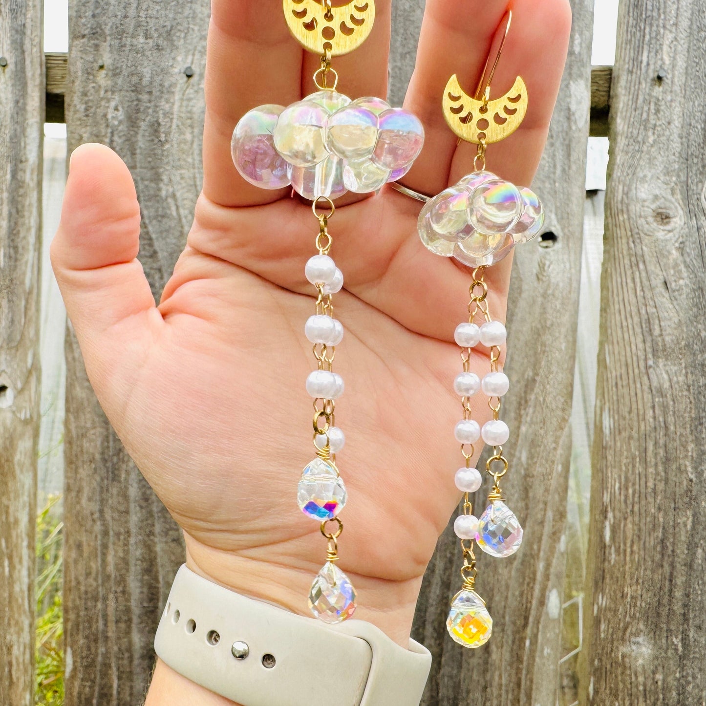 Cloud Earrings Dangle, Crystal Earrings, Celestial Earrings Gold, Kawaii Earrings, Wanderlust Jewelry, Sweet 16 Gift, Nature Lover Gift