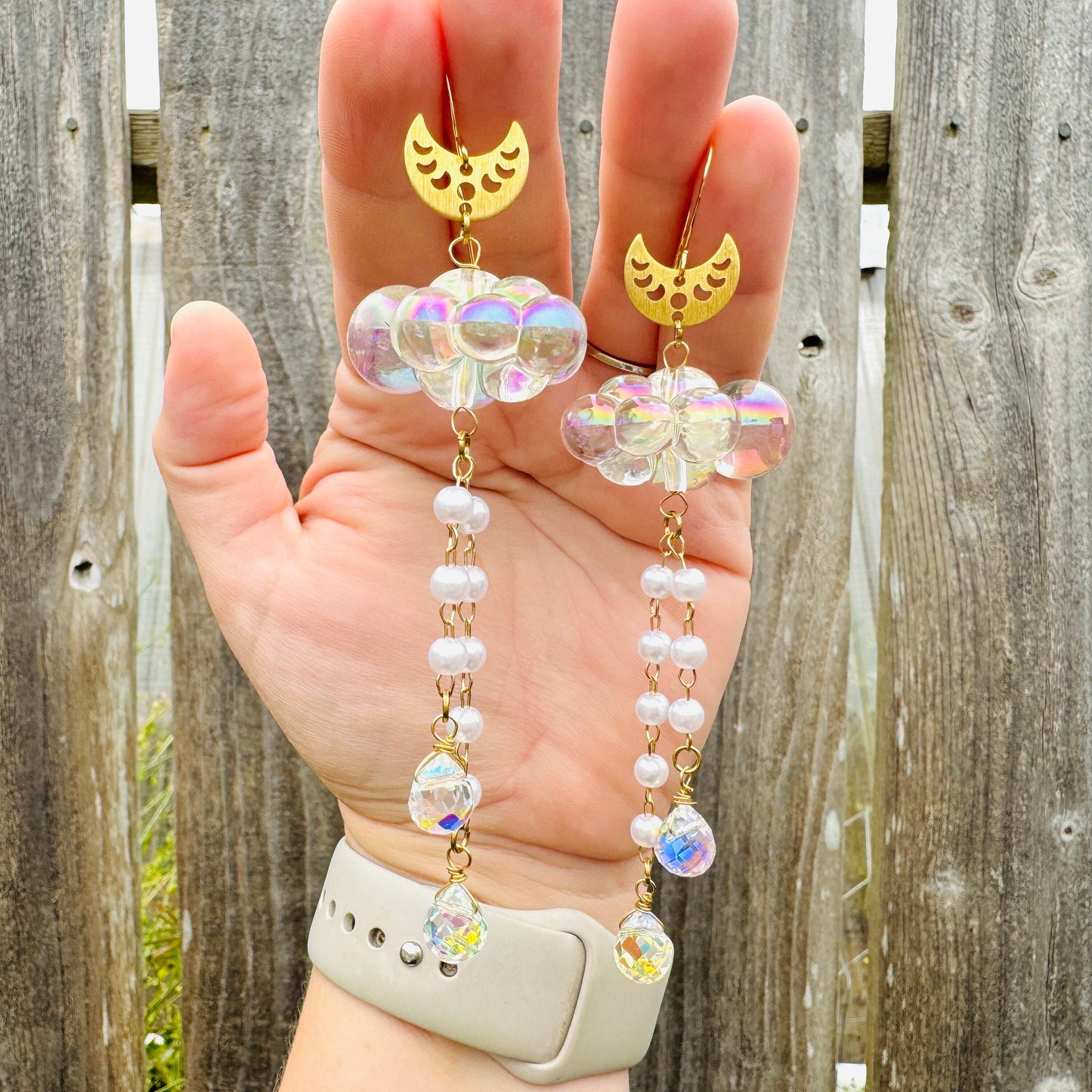 Cloud Earrings Dangle, Crystal Earrings, Celestial Earrings Gold, Kawaii Earrings, Wanderlust Jewelry, Sweet 16 Gift, Nature Lover Gift