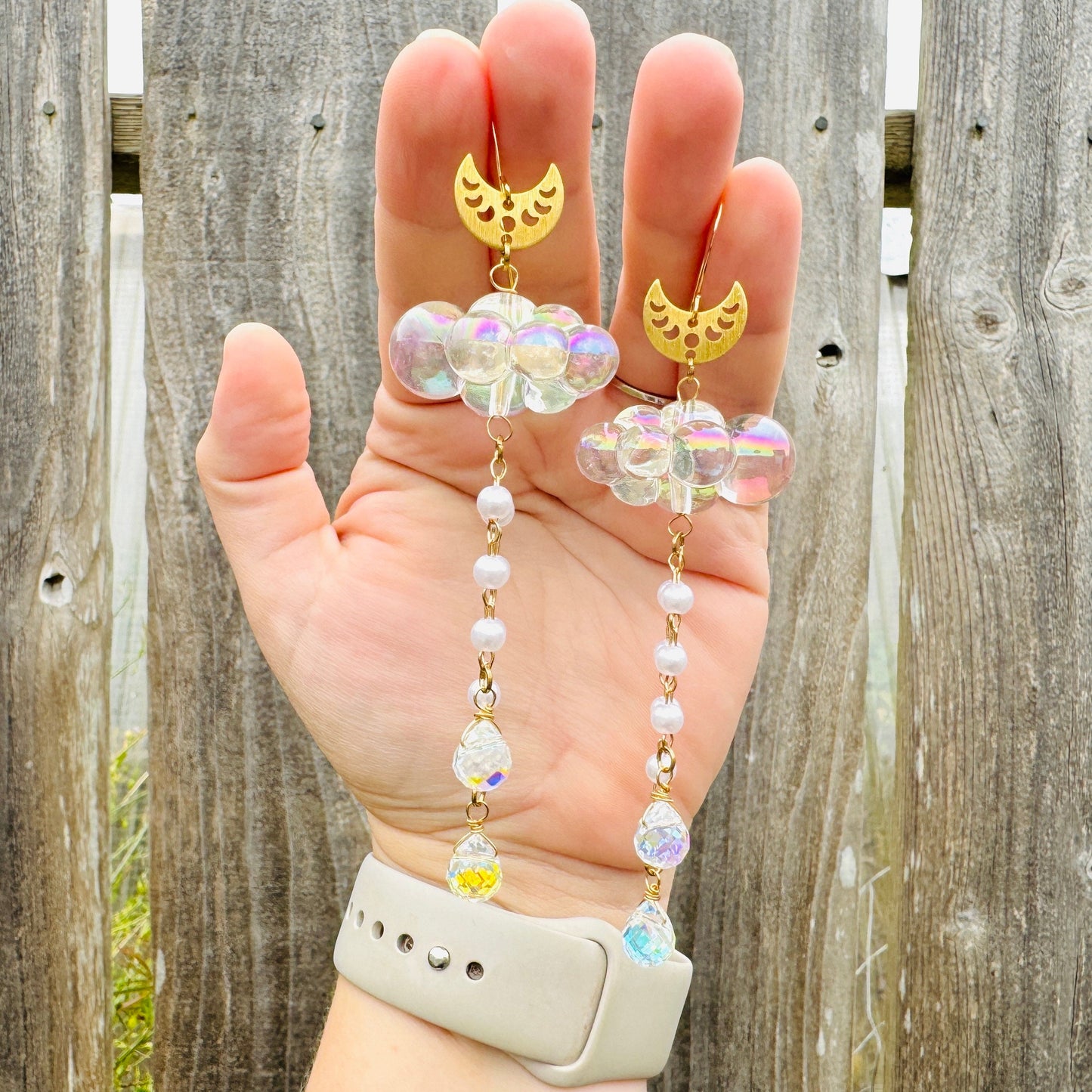 Cloud Earrings Dangle, Crystal Earrings, Celestial Earrings Gold, Kawaii Earrings, Wanderlust Jewelry, Sweet 16 Gift, Nature Lover Gift