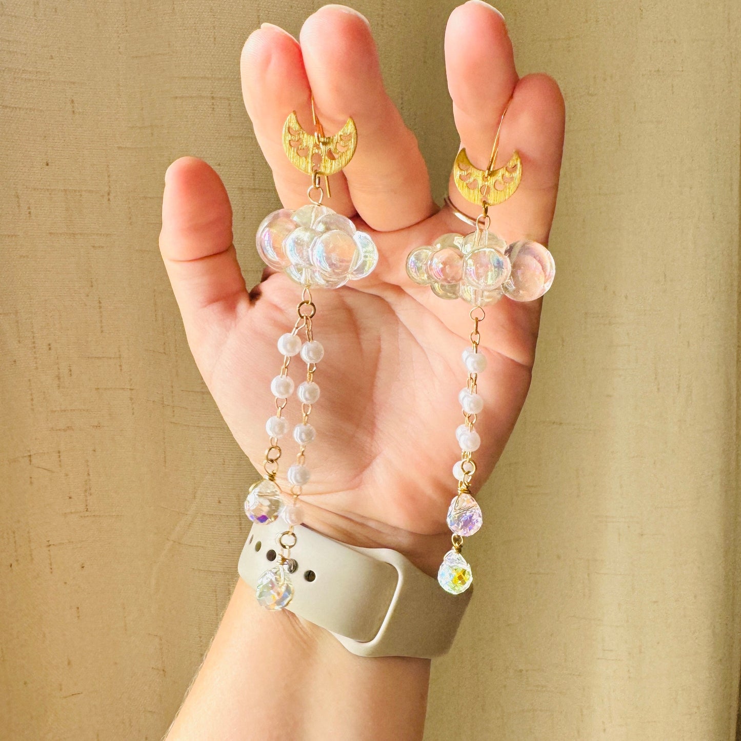 Cloud Earrings Dangle, Crystal Earrings, Celestial Earrings Gold, Kawaii Earrings, Wanderlust Jewelry, Sweet 16 Gift, Nature Lover Gift