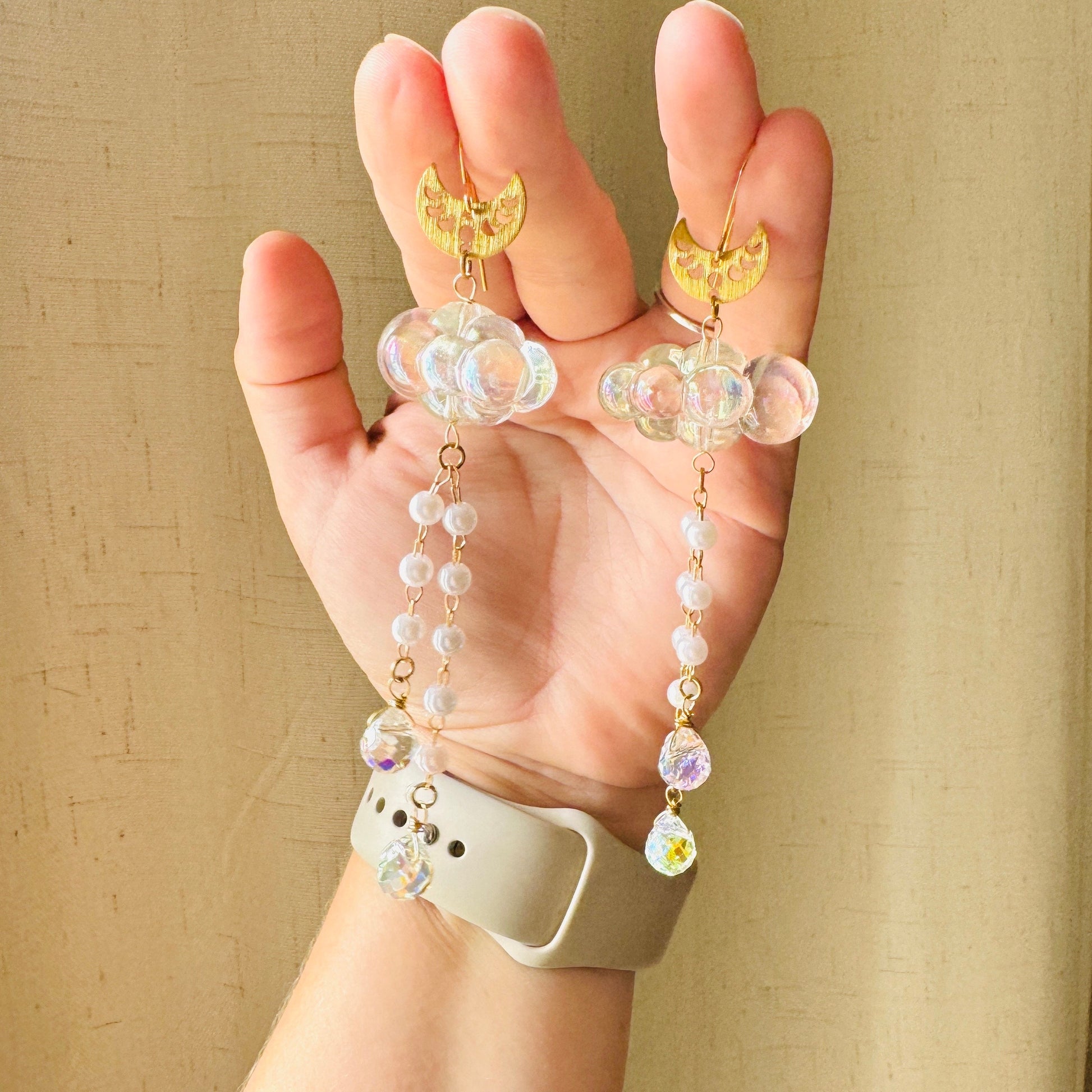 Cloud Earrings Dangle, Crystal Earrings, Celestial Earrings Gold, Kawaii Earrings, Wanderlust Jewelry, Sweet 16 Gift, Nature Lover Gift
