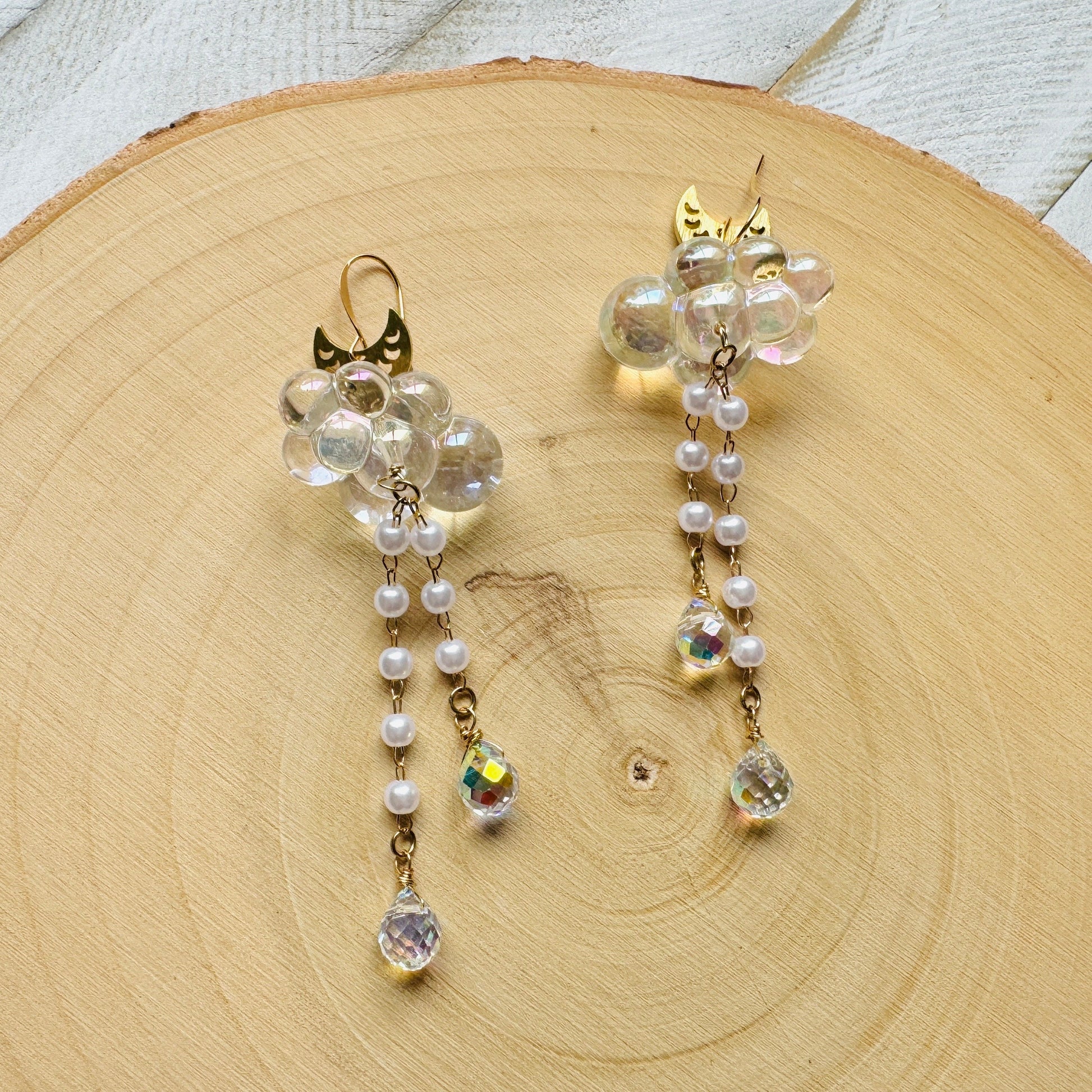 Cloud Earrings Dangle, Crystal Earrings, Celestial Earrings Gold, Kawaii Earrings, Wanderlust Jewelry, Sweet 16 Gift, Nature Lover Gift