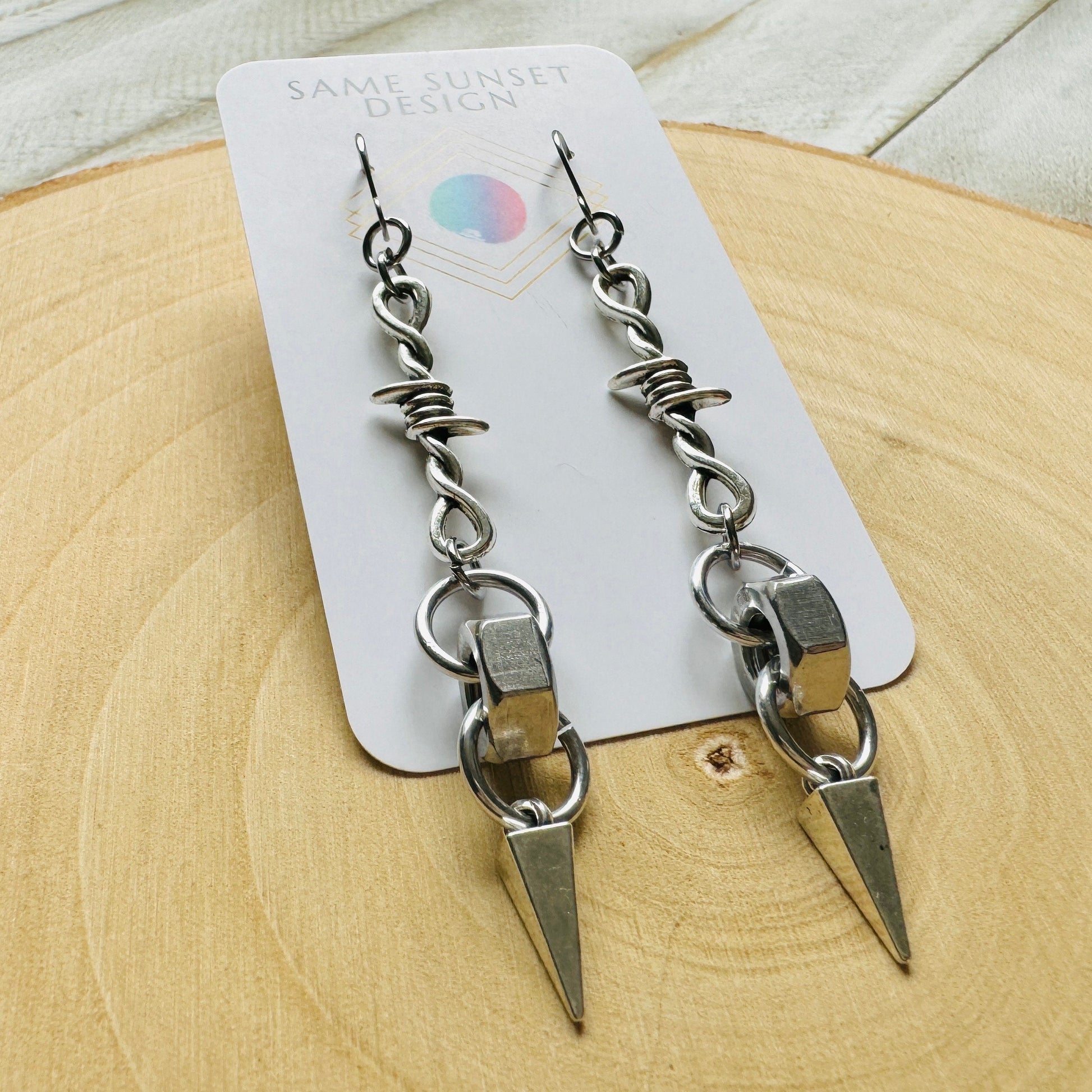 Barbed Wire Earrings, Spike Earrings, Silver Earrings, Goth Earrings, Best Friend Birthday Gift, Unique Birthday Gift for Mom, Punk Gift