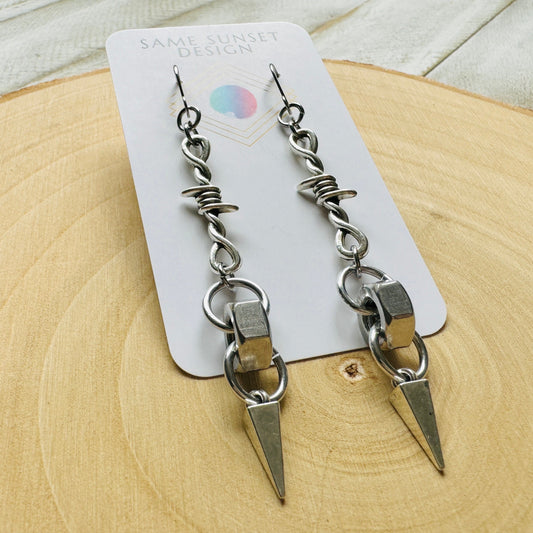 Barbed Wire Earrings, Spike Earrings, Silver Earrings, Goth Earrings, Best Friend Birthday Gift, Unique Birthday Gift for Mom, Punk Gift
