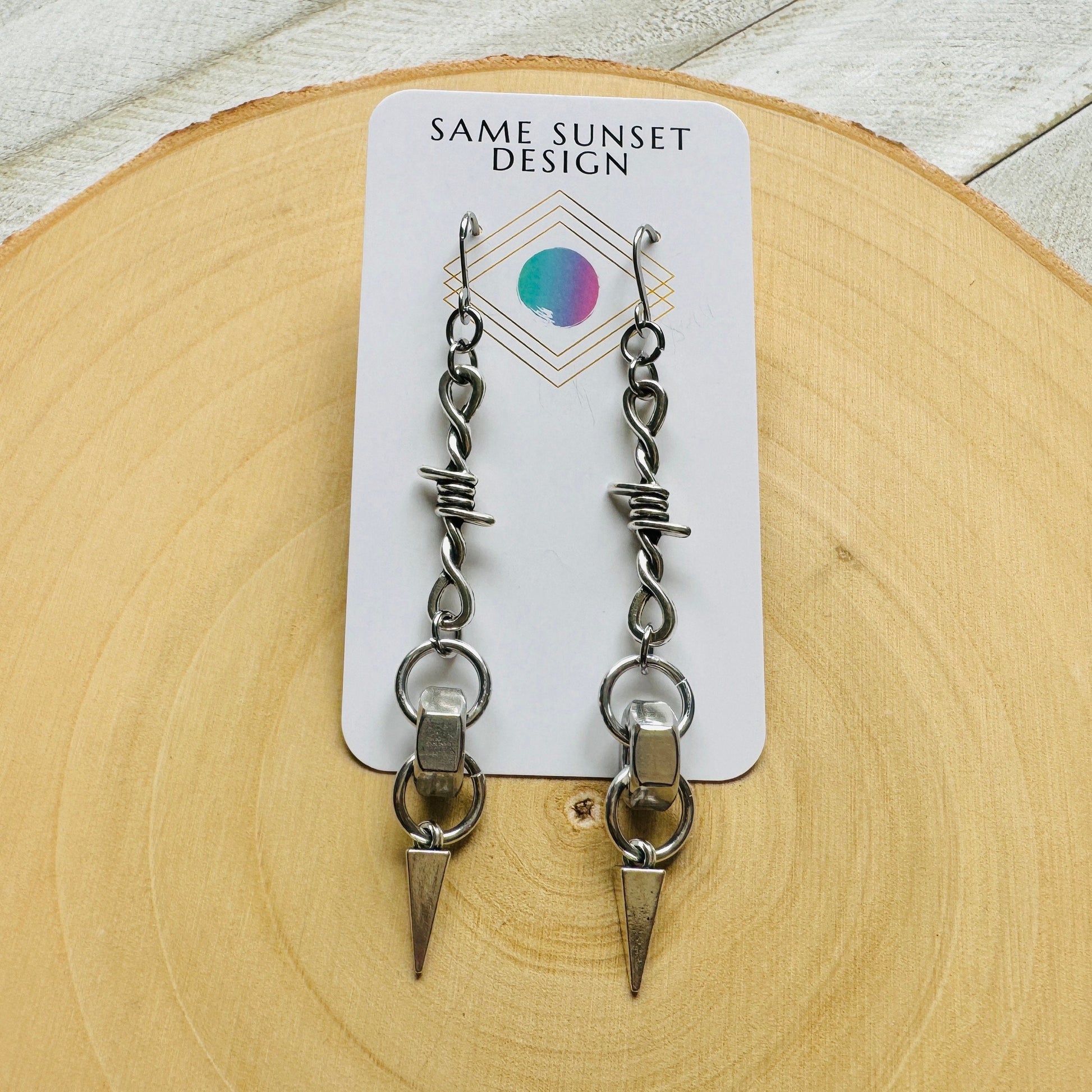 Barbed Wire Earrings, Spike Earrings, Silver Earrings, Goth Earrings, Best Friend Birthday Gift, Unique Birthday Gift for Mom, Punk Gift
