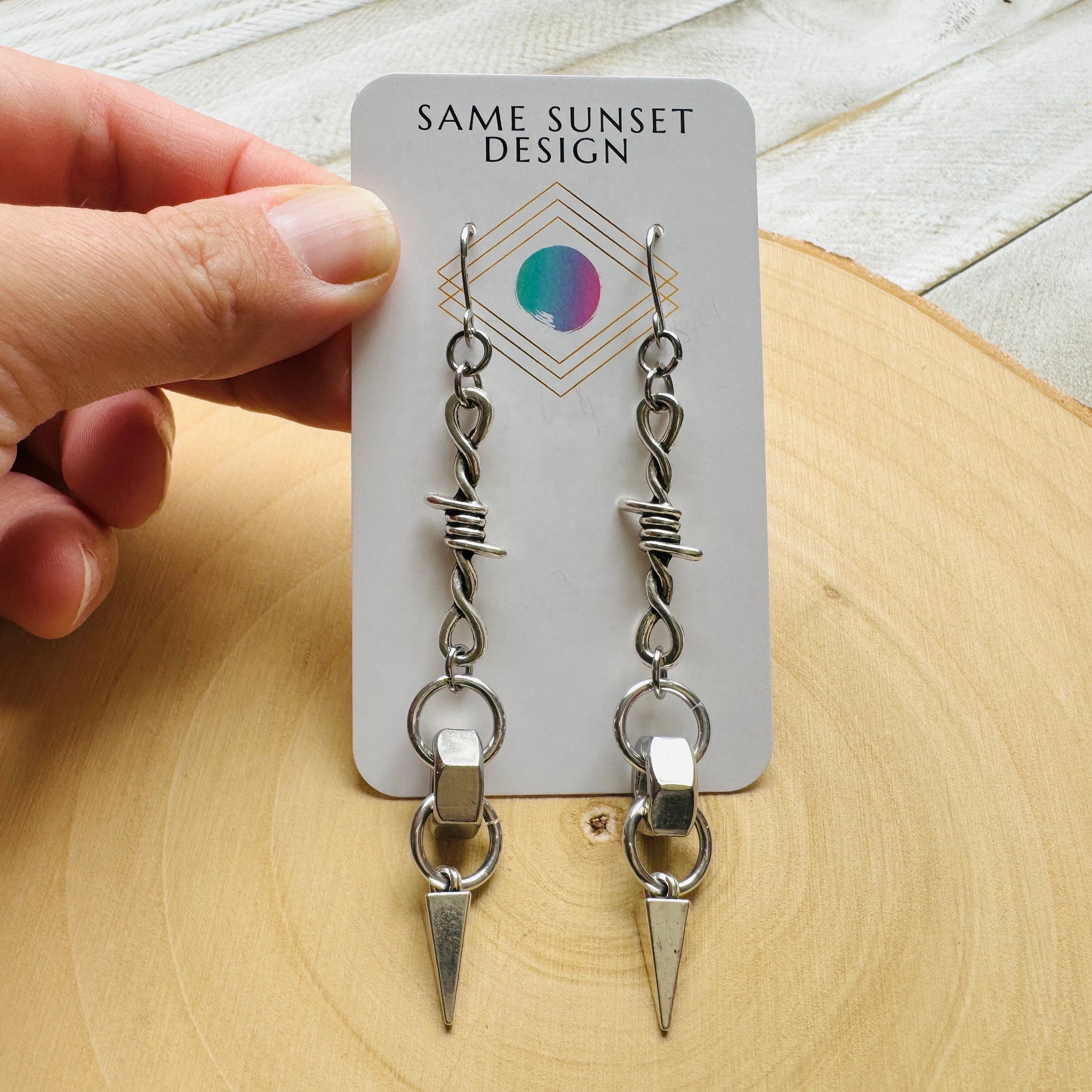 Barbed Wire Earrings, Spike Earrings, Silver Earrings, Goth Earrings, Best Friend Birthday Gift, Unique Birthday Gift for Mom, Punk Gift