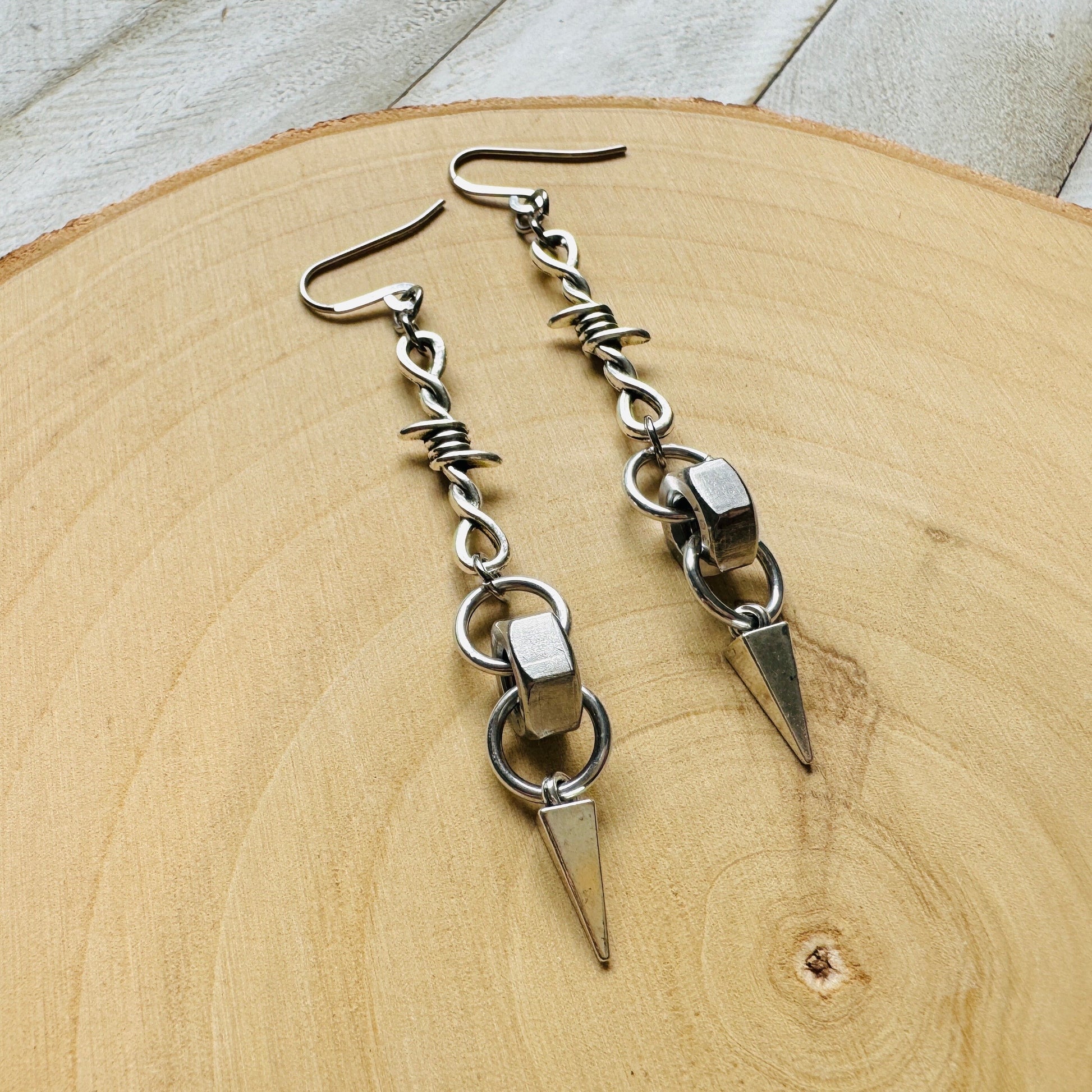 Barbed Wire Earrings, Spike Earrings, Silver Earrings, Goth Earrings, Best Friend Birthday Gift, Unique Birthday Gift for Mom, Punk Gift