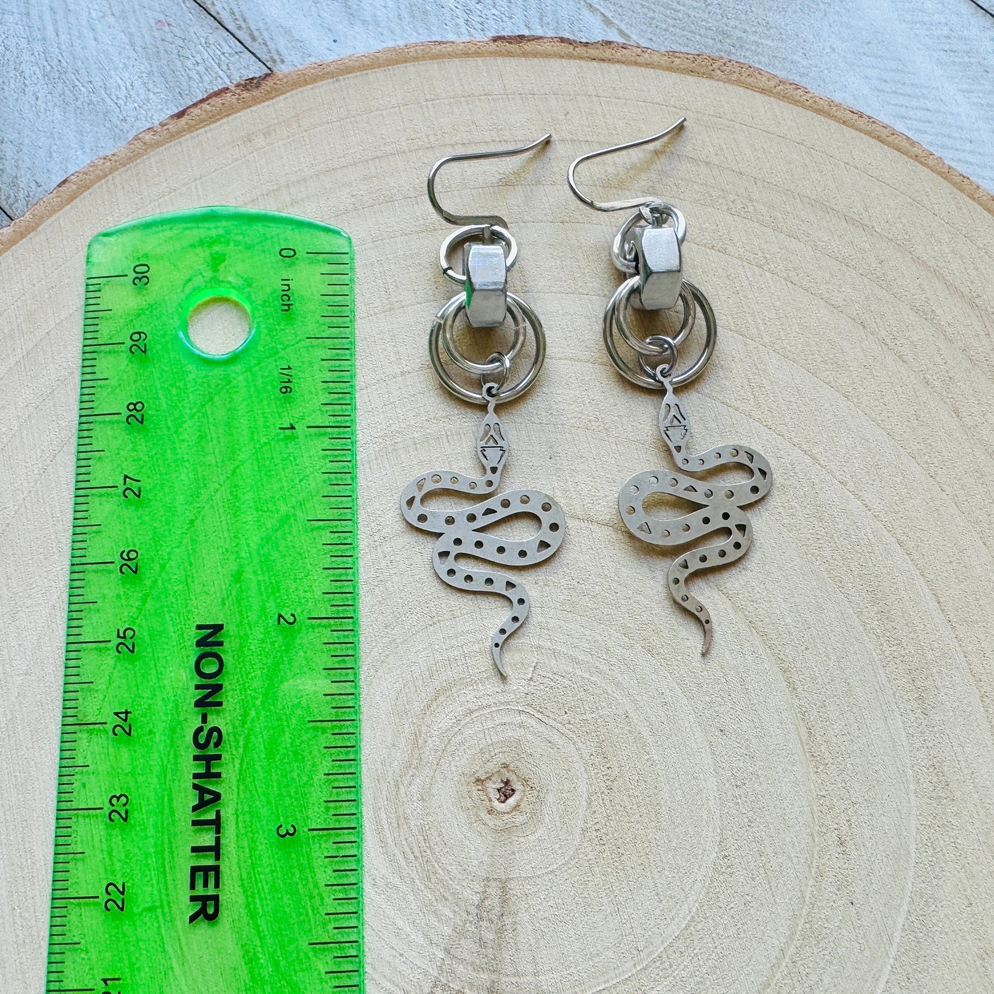 Snake Earrings, Goth Earrings, Silver Earrings, Punk Earrings, Witchy Earrings, Industrial Earrings, Best Friend Birthday Gift, Snake Gift
