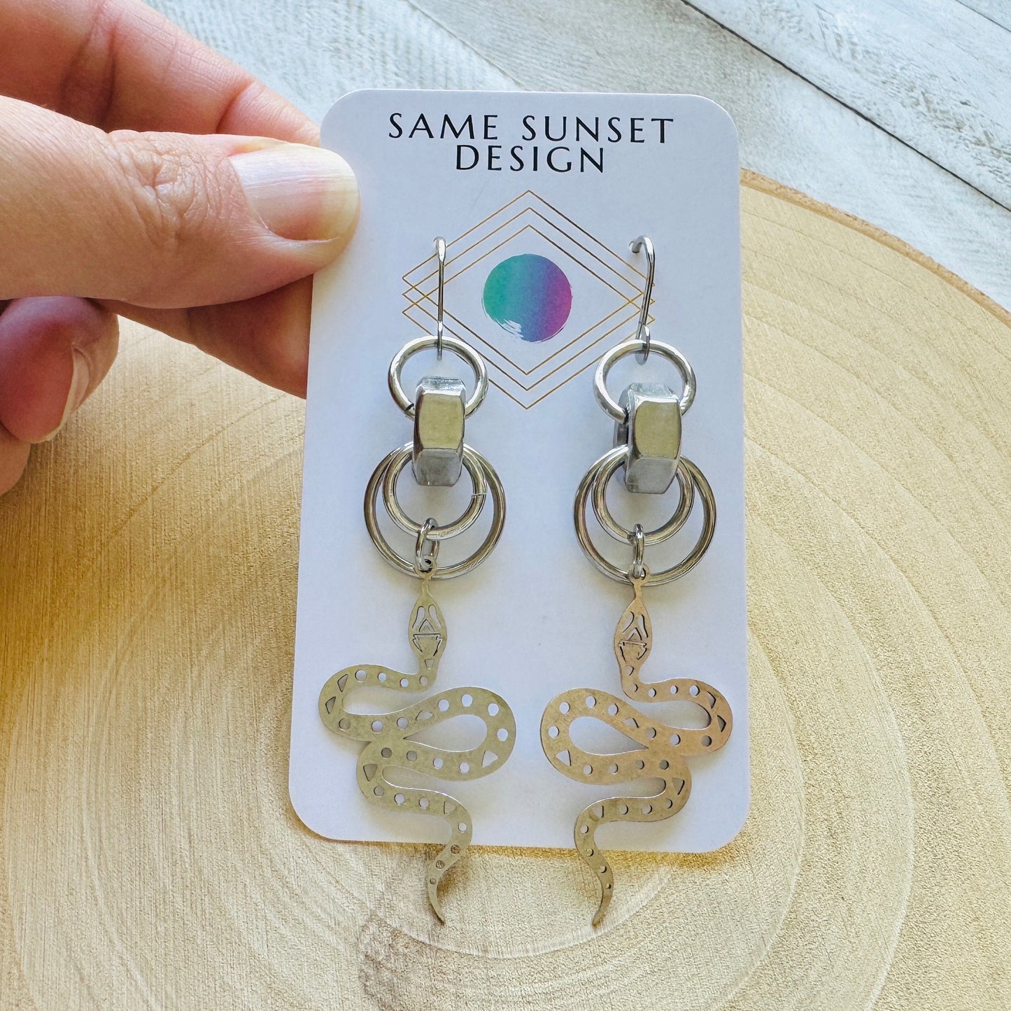 Snake Earrings, Goth Earrings, Silver Earrings, Punk Earrings, Witchy Earrings, Industrial Earrings, Best Friend Birthday Gift, Snake Gift