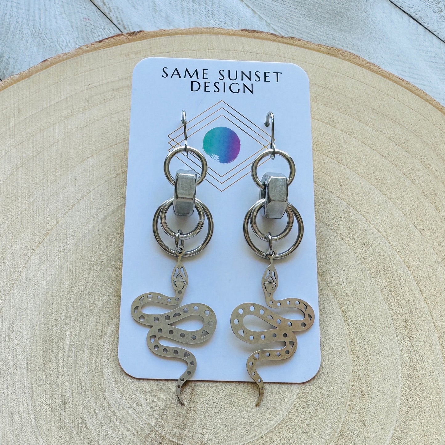 Snake Earrings, Goth Earrings, Silver Earrings, Punk Earrings, Witchy Earrings, Industrial Earrings, Best Friend Birthday Gift, Snake Gift