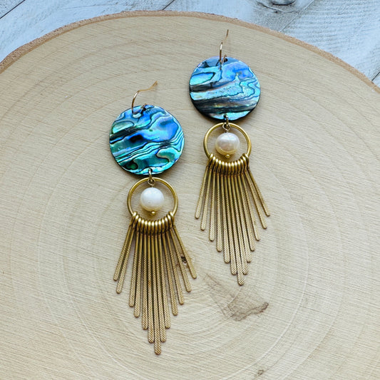 Abalone Earrings, Pearl Earrings, Boho Earrings, Witchy Earrings, Wanderlust Jewelry, Best Friend Birthday Gift, Sweet 16 Gift, Western