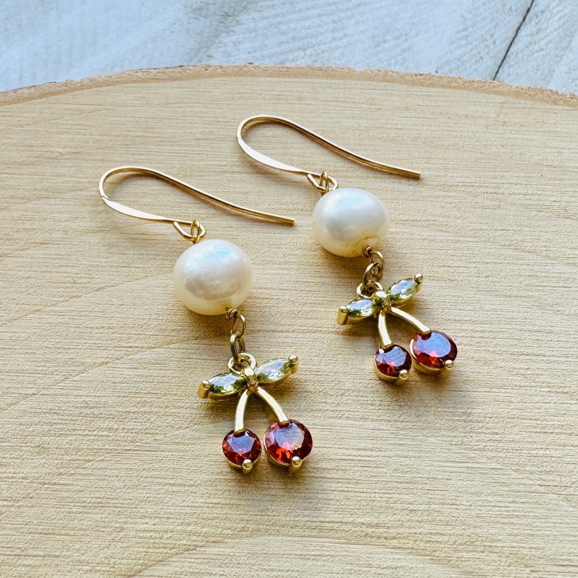 Cherry Earrings, Pearl Earrings, Boho Earrings, Witchy Earrings, Wanderlust Jewelry, Best Friend Birthday Gift, Sweet 16 Gift, Fun Earrings