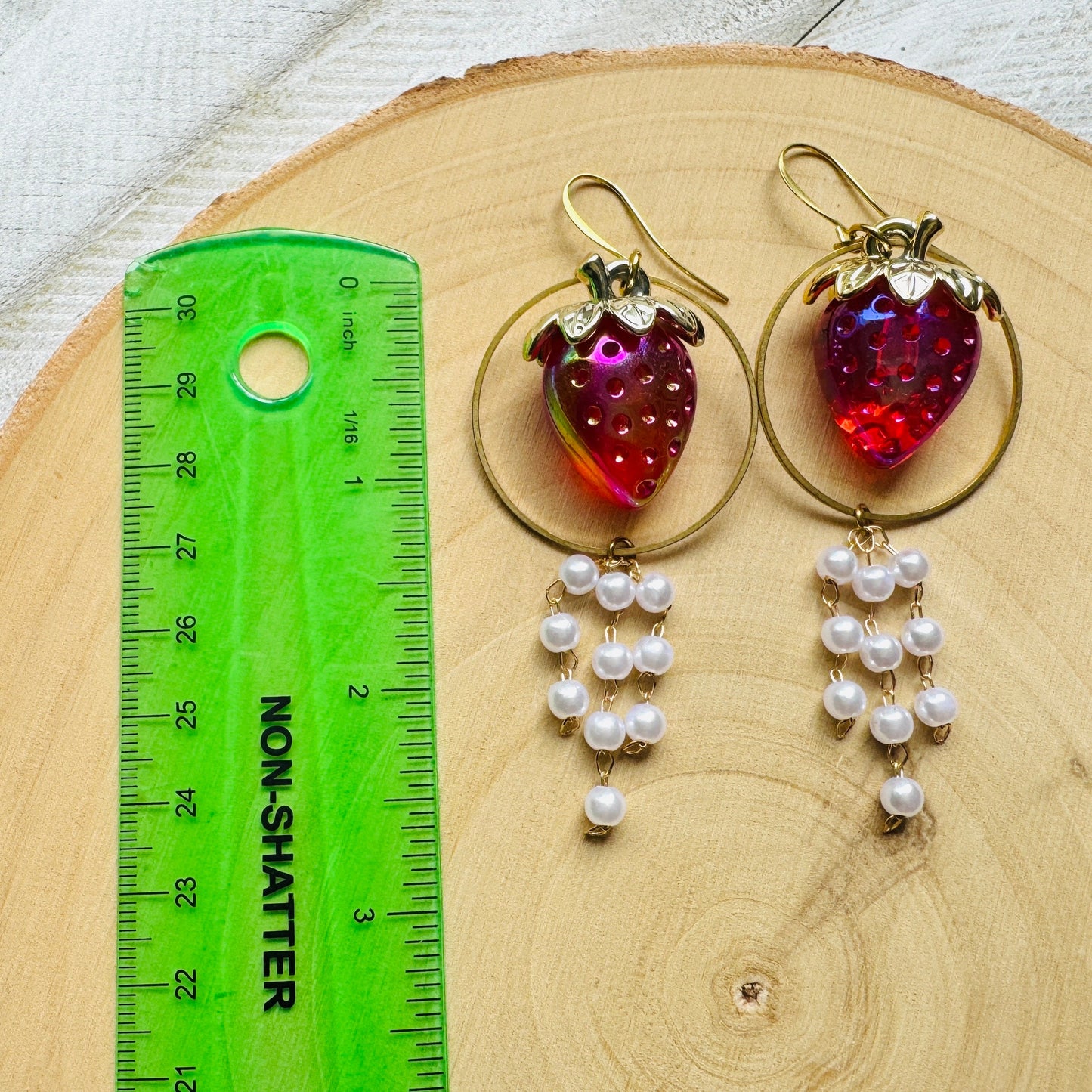 Strawberry Earrings Dangle, Pearl Earrings, Cottagecore Earrings, Witchy Gifts, Kawaii Earrings, Whimsical Earrings, Nerdy Gifts for Women