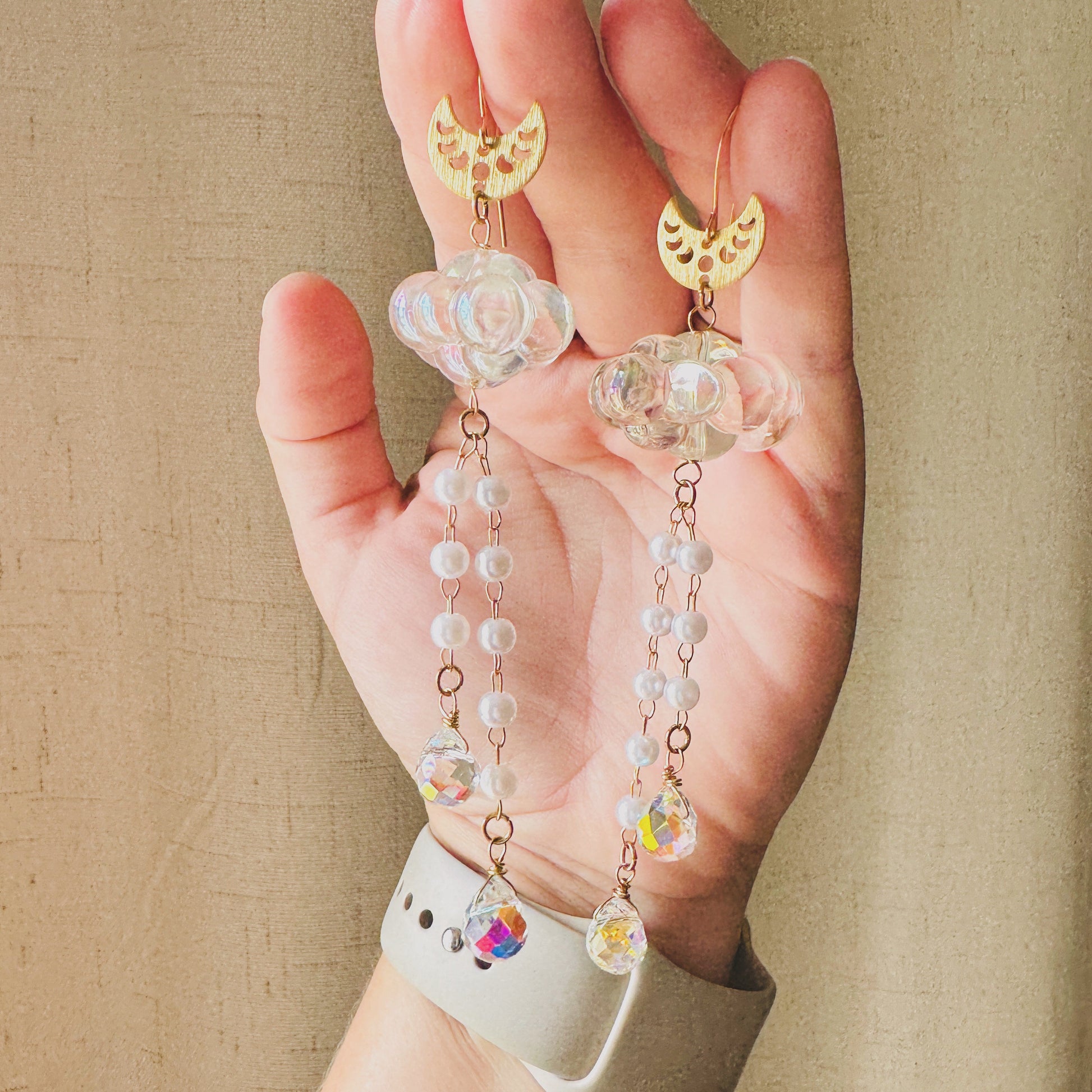 Cloud Earrings Dangle, Crystal Earrings, Celestial Earrings Gold, Kawaii Earrings, Wanderlust Jewelry, Sweet 16 Gift, Nature Lover Gift