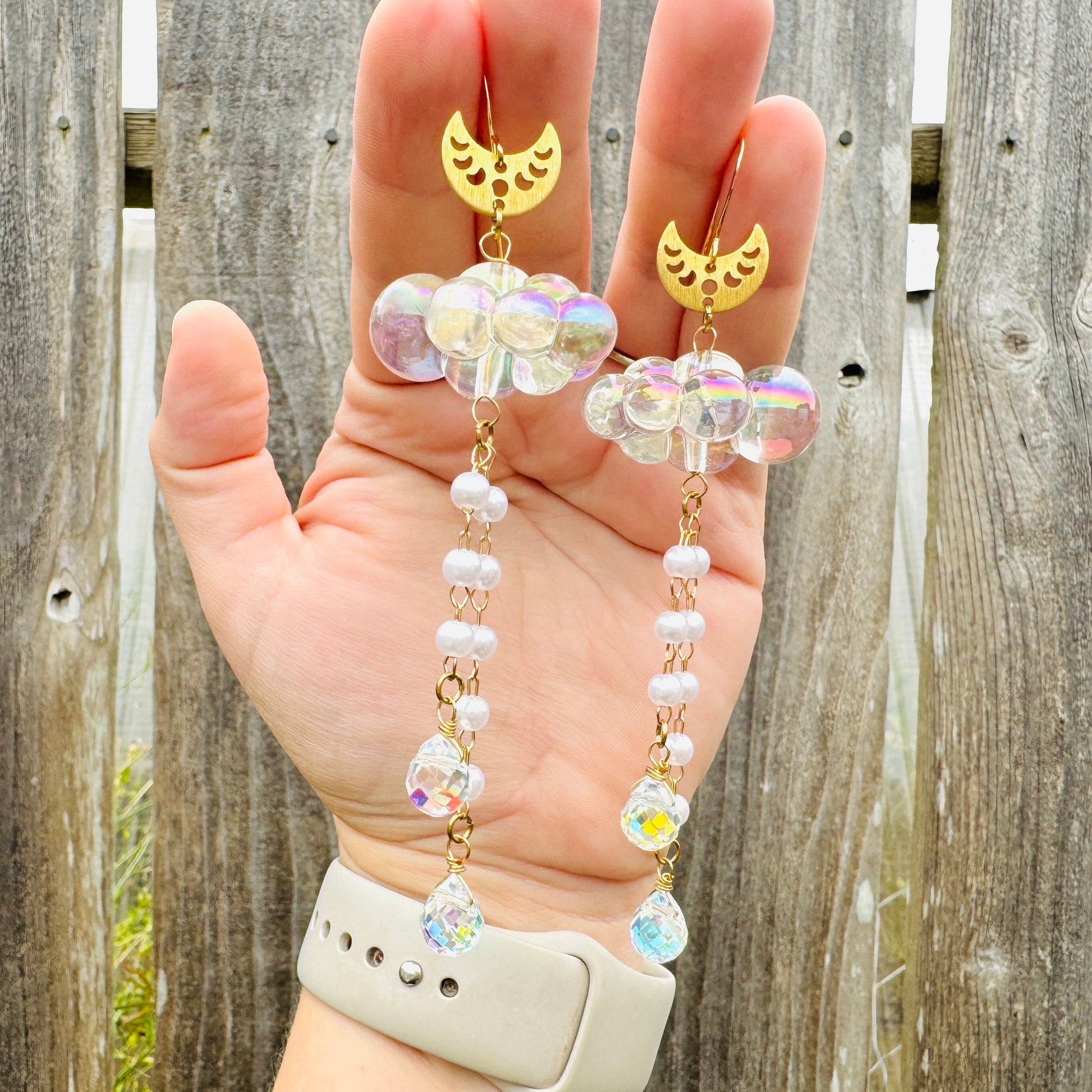 Cloud Earrings Dangle, Crystal Earrings, Celestial Earrings Gold, Kawaii Earrings, Wanderlust Jewelry, Sweet 16 Gift, Nature Lover Gift