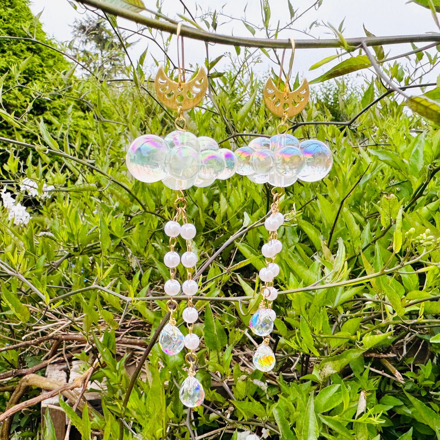Cloud Earrings Dangle, Crystal Earrings, Celestial Earrings Gold, Kawaii Earrings, Wanderlust Jewelry, Sweet 16 Gift, Nature Lover Gift