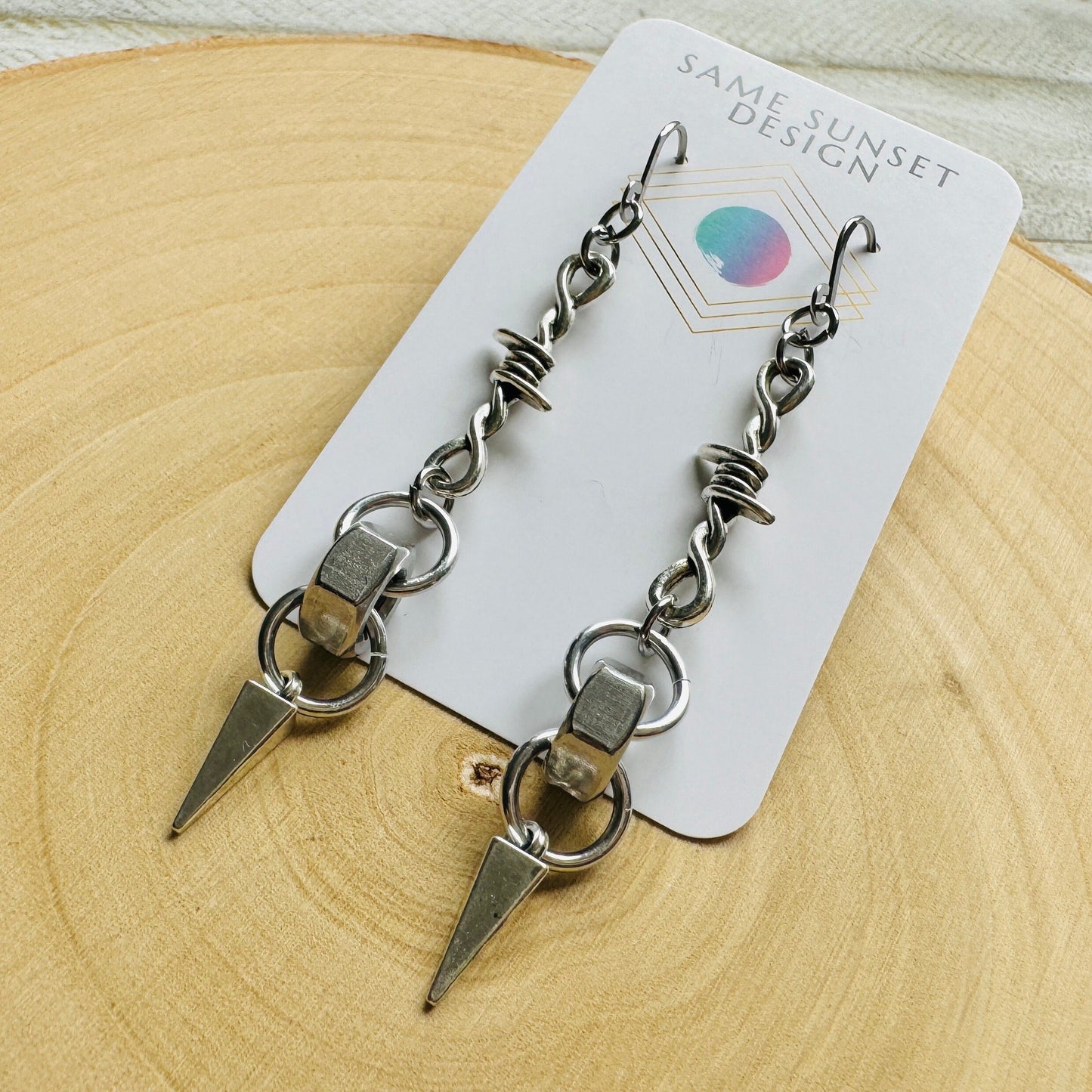Barbed Wire Earrings, Spike Earrings, Silver Earrings, Goth Earrings, Best Friend Birthday Gift, Unique Birthday Gift for Mom, Punk Gift