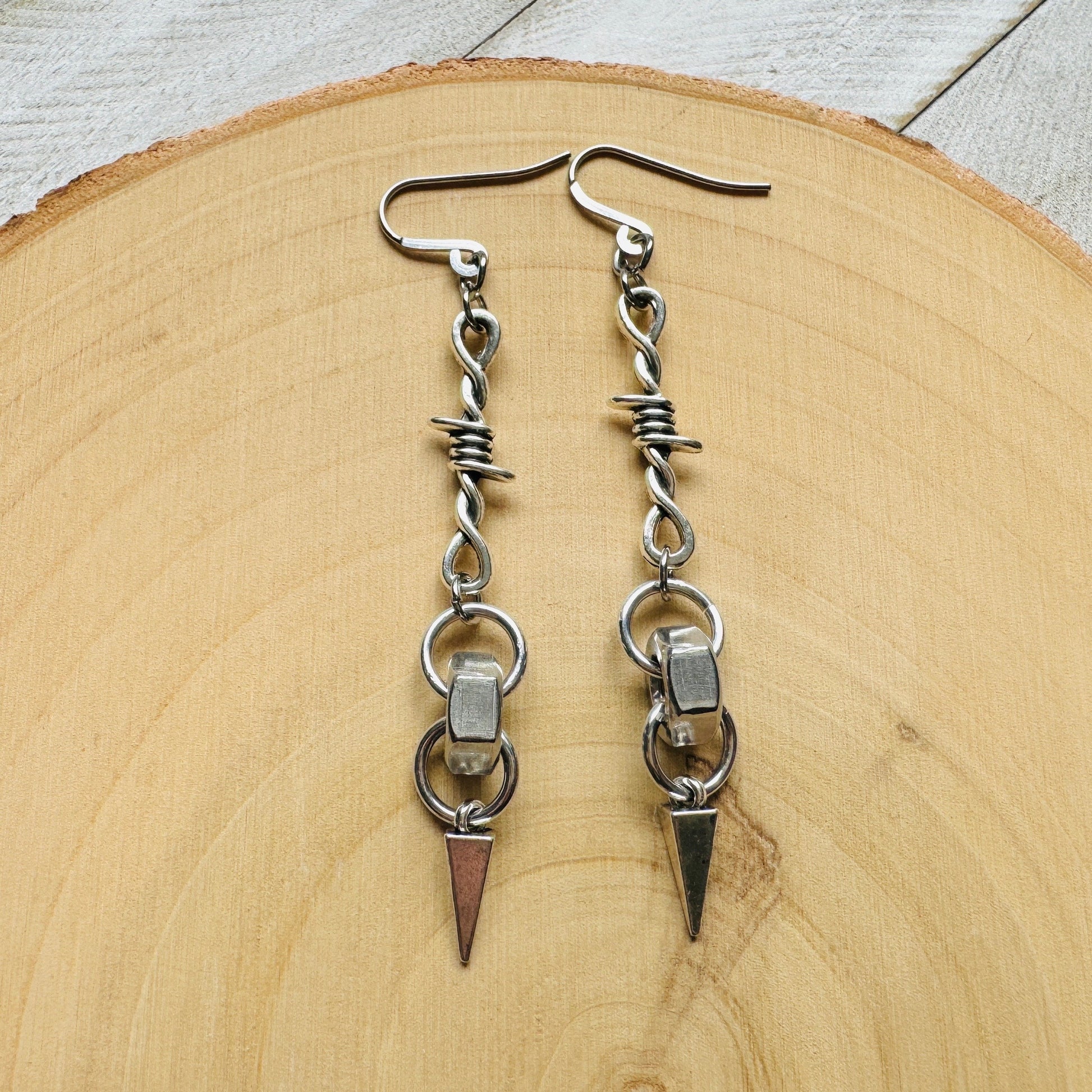 Barbed Wire Earrings, Spike Earrings, Silver Earrings, Goth Earrings, Best Friend Birthday Gift, Unique Birthday Gift for Mom, Punk Gift