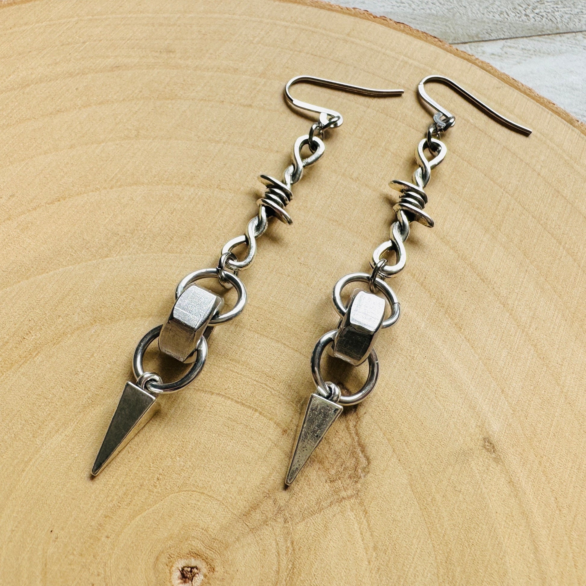 Barbed Wire Earrings, Spike Earrings, Silver Earrings, Goth Earrings, Best Friend Birthday Gift, Unique Birthday Gift for Mom, Punk Gift
