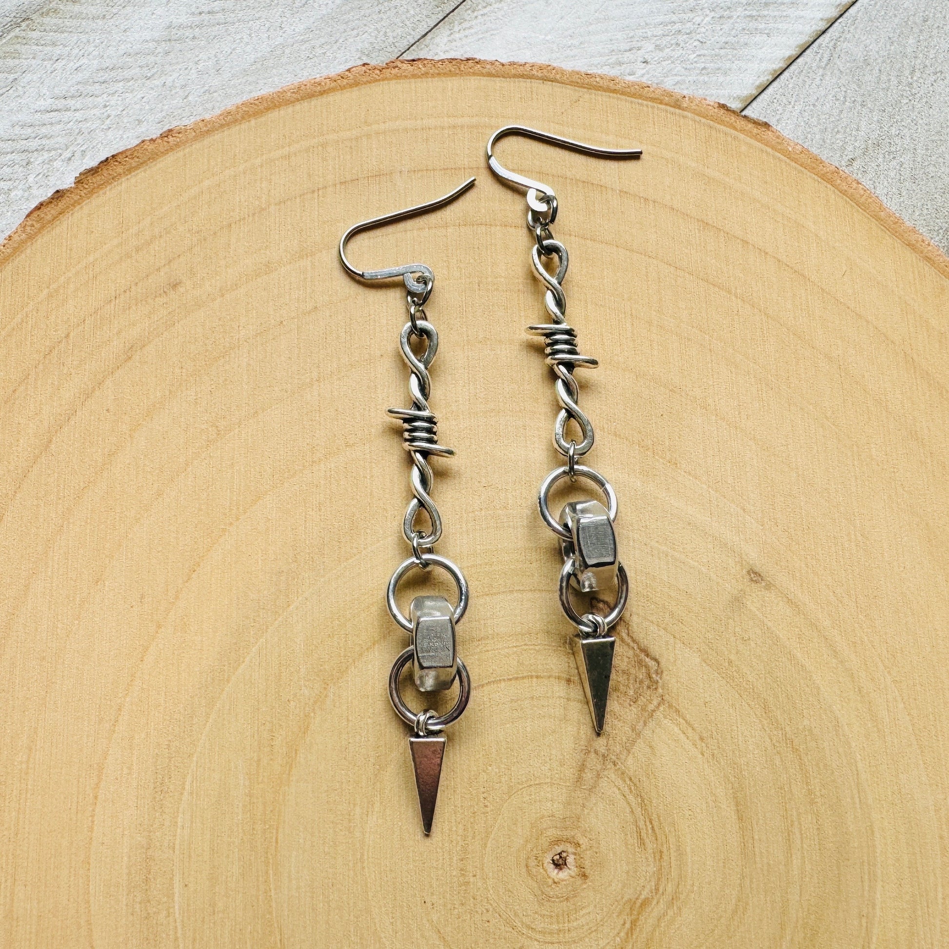 Barbed Wire Earrings, Spike Earrings, Silver Earrings, Goth Earrings, Best Friend Birthday Gift, Unique Birthday Gift for Mom, Punk Gift
